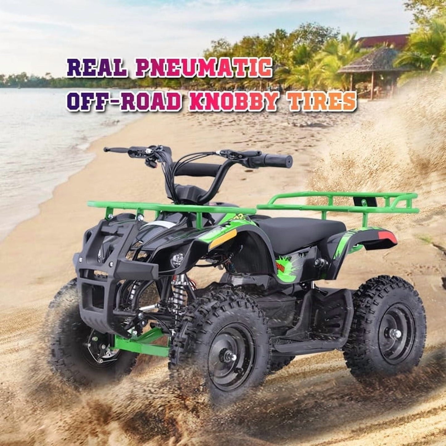 QEASET Electric atv Dirt Quad, 36V 500W Motor, 12-16mph Speed, Twist Grip Acceleration & Hand Operated Disc Brakes,Knobby Air Tires, Multiple Colors, Holiday Gifts