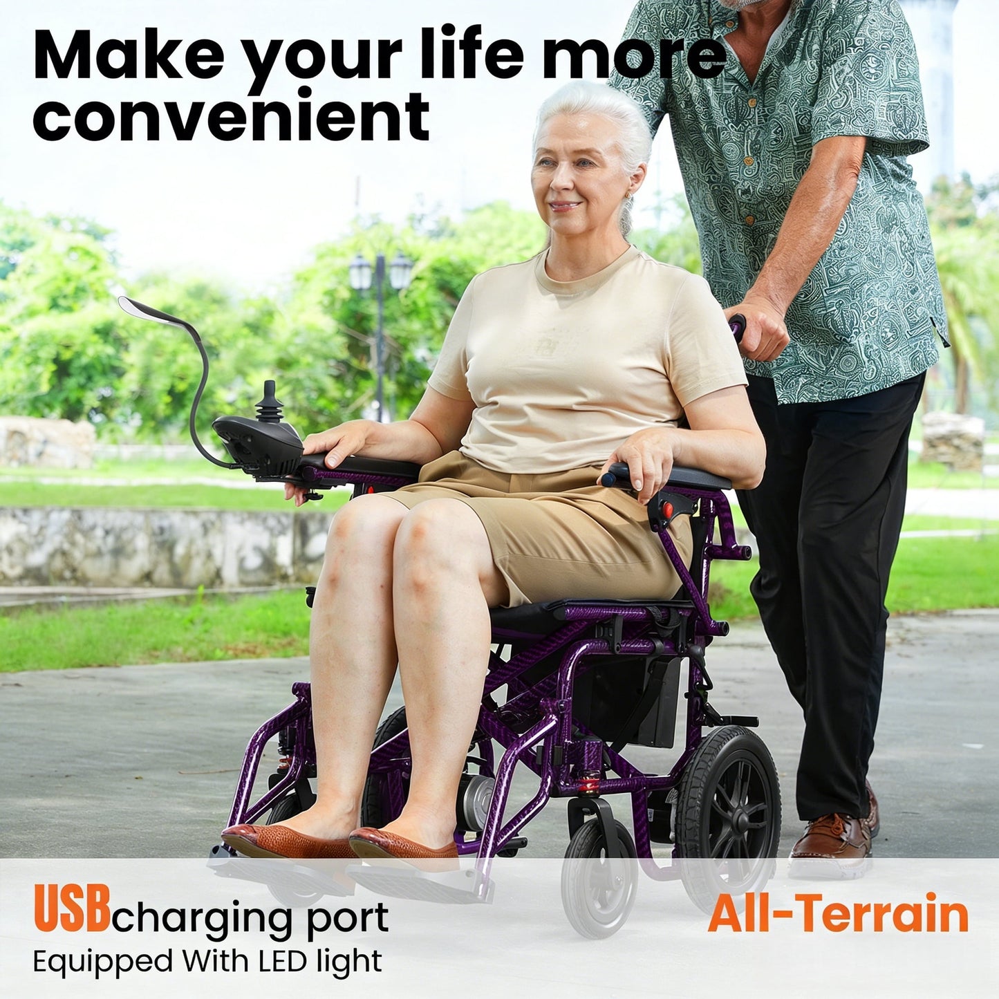 Arshin Electric Wheelchairs for Adults 20+ Miles Range,Silent Electric Wheelchair Lightweight Foldable with 360°Joystick,All Terrain Dual Motors,286+ lbs Capacity(Purple)