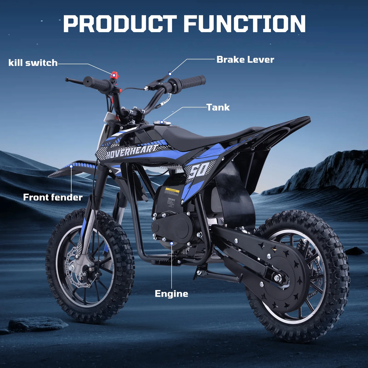 QEASET 49CC 4-Stroke Gas Powered Dirt Bike for Adults & Teens, off Road Tire, Pull Start