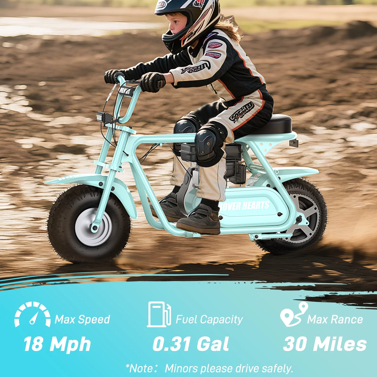 Aoemoe 99CC MB001 Gasoline Mini Dirt Bike,4-Stroke 18MPH Off Road Motorcycle, Weight Support Up to 165 LBS - Mint Green