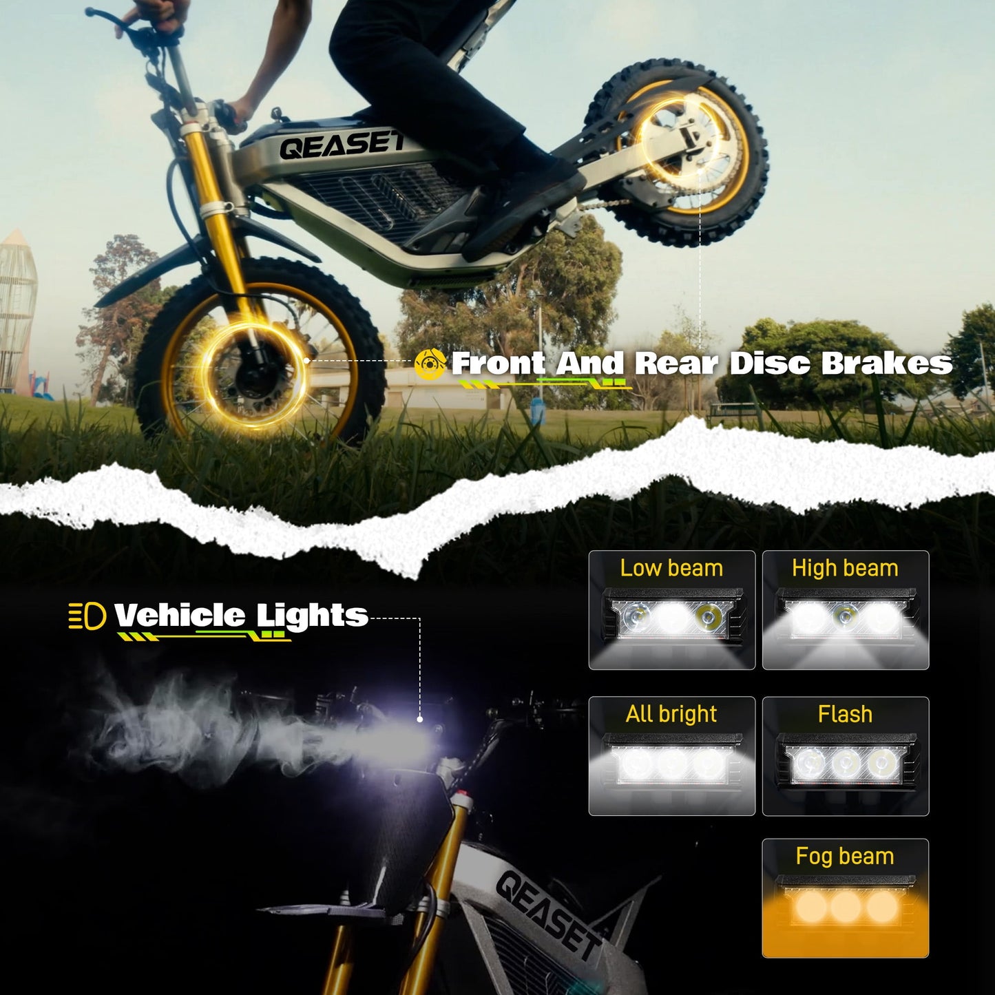 QEASET Electric Dirt Bike for Adults,3000W Peak Power Motor,48V 30Ah Battery, 200N.m High Torque,Max 42Mph,All Terrain Motorized Dirt Bikes, Black
