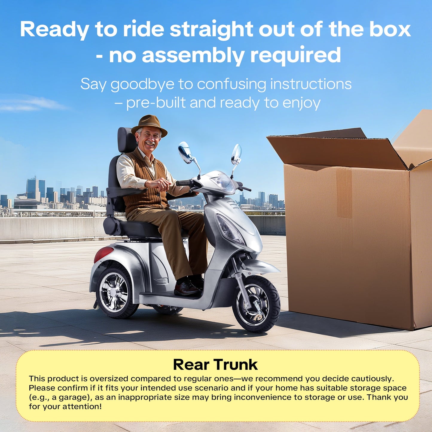 Upgrade Heavy Duty 3 Wheel Mobility Scooter for Seniors & Adults 500lbs Capacity,Arshin Electric Powered Wheelchair Device for Travel,800W All Terrain Mobility Scooter,31 Miles Range,7-15 Mph(Silver)