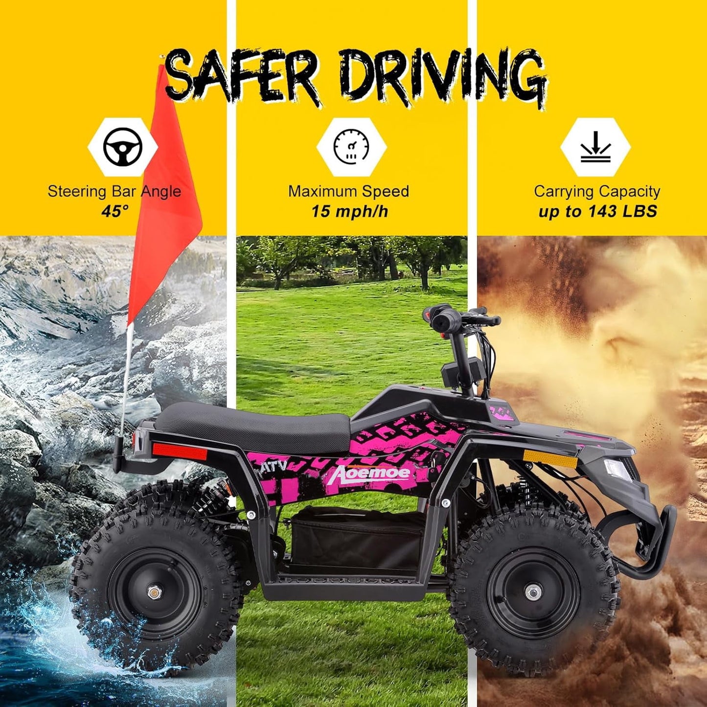 Arshin 36V Electric 4-Wheeler ATV - Twist-Grip Variable-Speed Acceleration Control, Hand-Operated Disc Brake,Age 13+