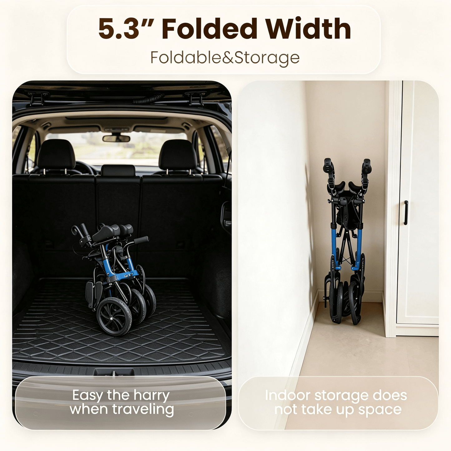 Arshin Foldable Rollator Walker with Seat for Seniors–450 lbs Heavy-Duty Support,Lightweight 19 lbs,10" All-Terrain Wheels for Indoor & Outdoor Use,Adjustable Handles,Compact Fold(Blue)