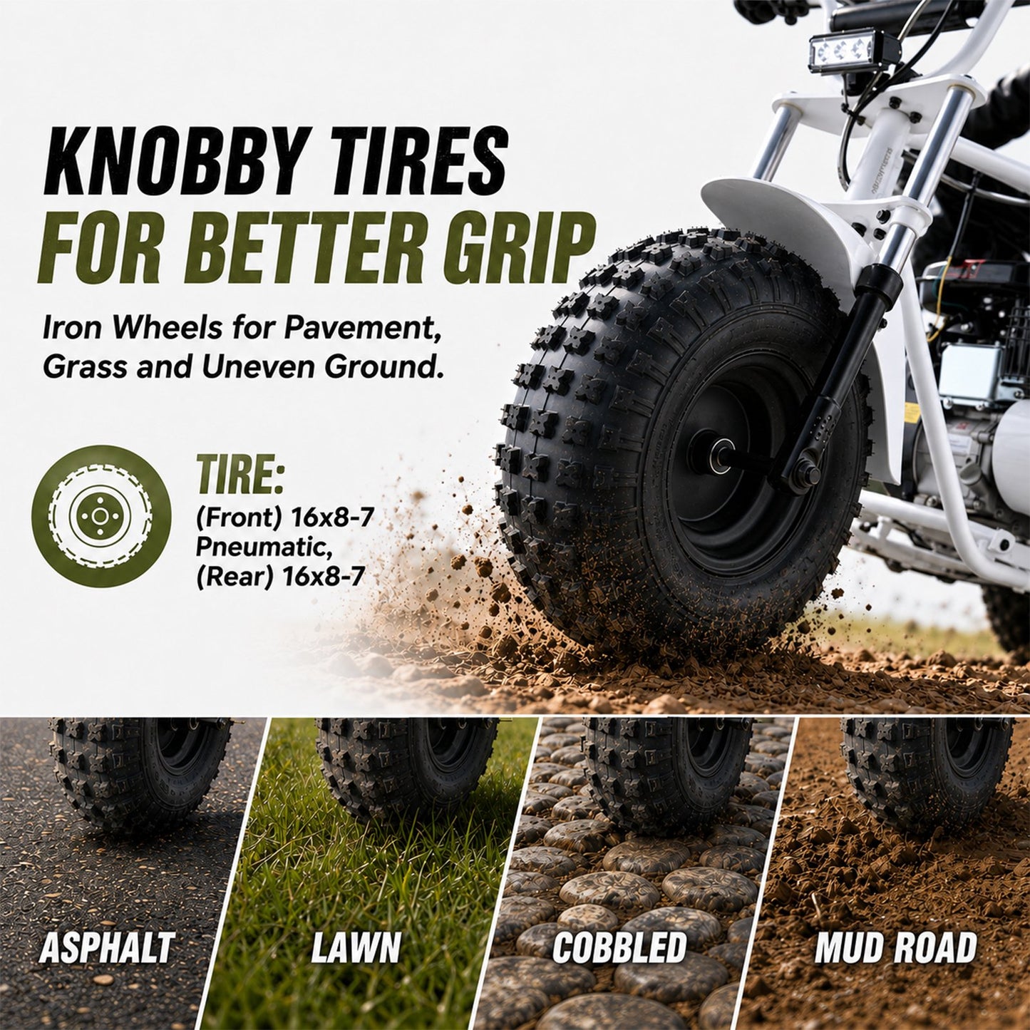 Aoemoe 105CC Dirt Bike, 30 MPH High-Speed Off-Road Motorcycle, White