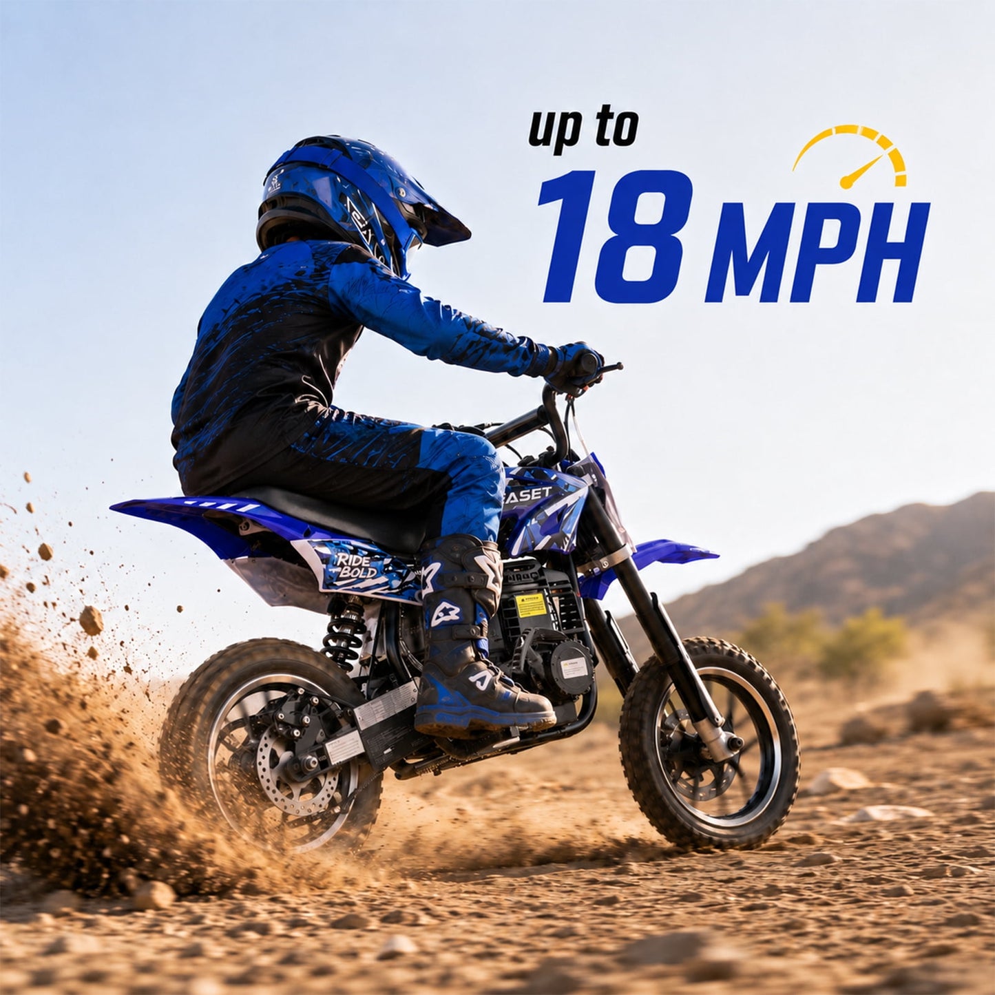 QEASET Mini Bicycles Ride-On Toy, 39cc 4-Stroke Gas Powered Off-Road Motorcycle with Rear Suspension & Disc Brakes, 18 MPH Top Speed, Supports Up to 165 lbs, Blue