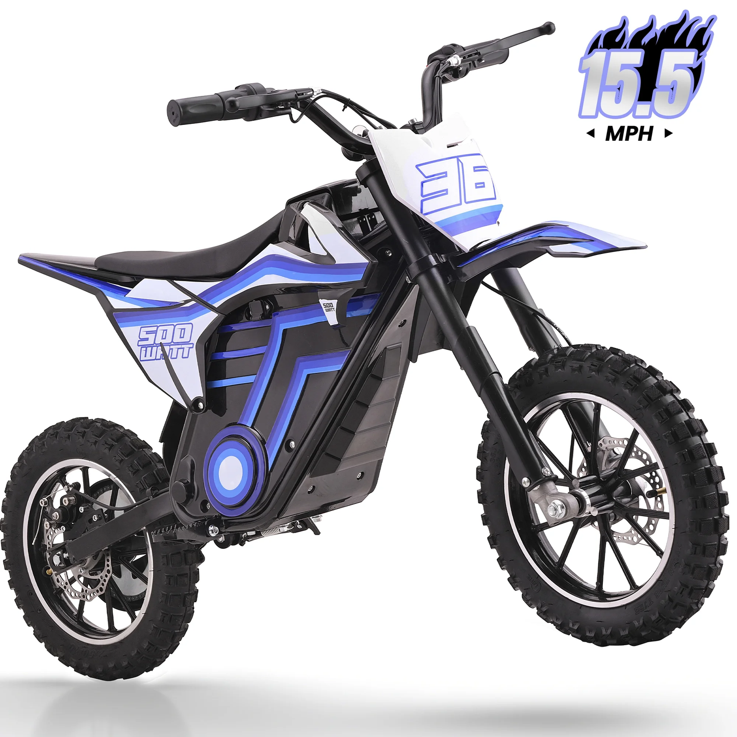 Aoemoe Motorcycle, Motorized Dirt Bikes for kids 8-14, 36V 500W – 15 MPH Top Speed, Dual Suspension, Blue
