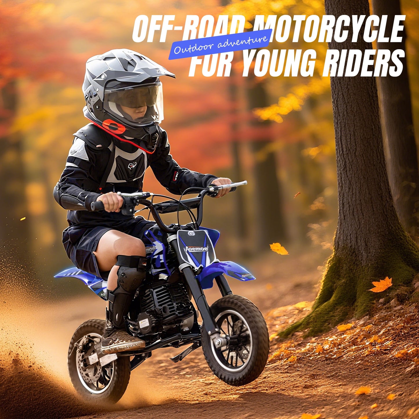 Aoemoe 49cc 2-Stroke Gas Mini Dirt Bike, Off-Road Tires & Disc Brakes, 20mph/160lb, Blue