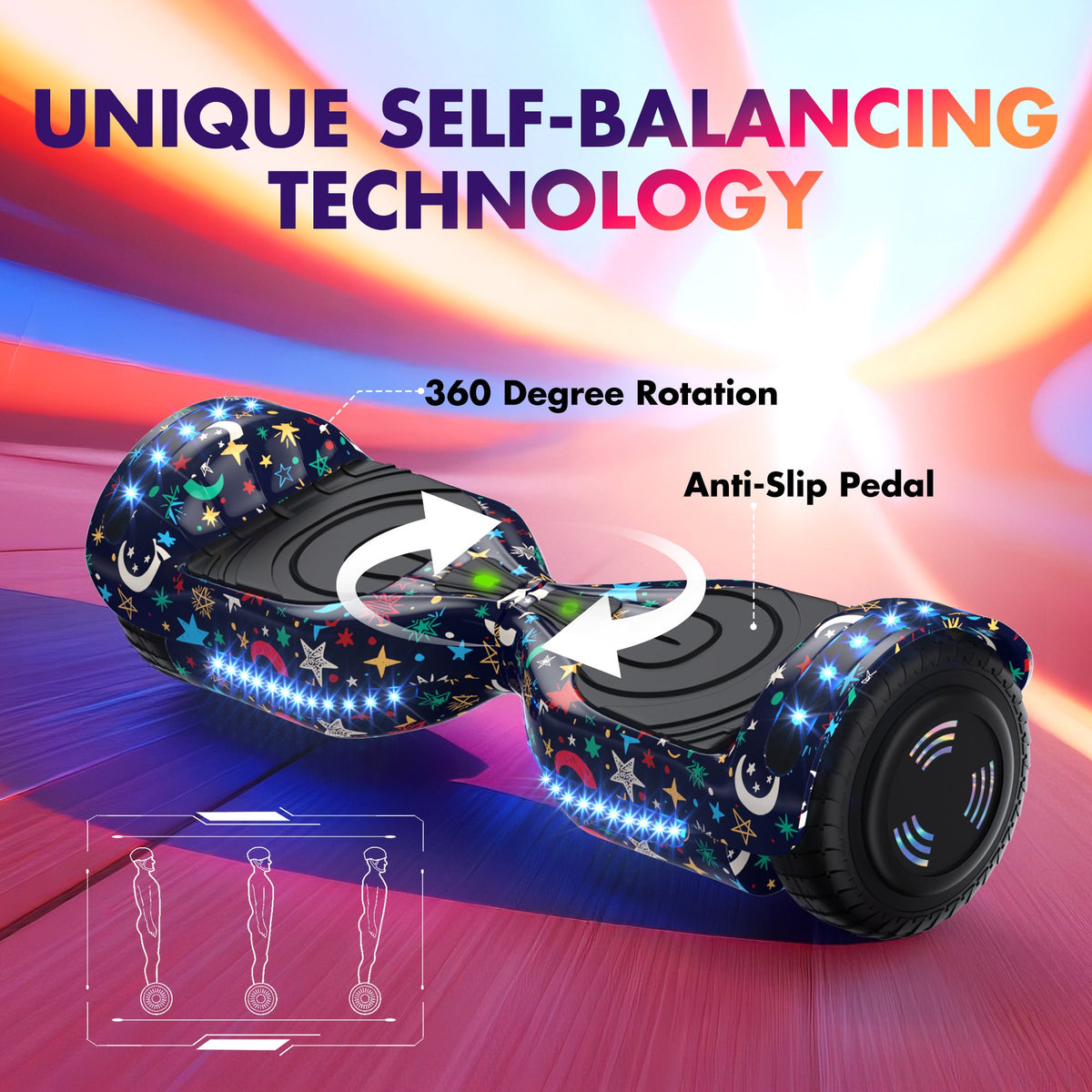 Electric Scooter with Bluetooth Speakers, Hover Off Road Board Electric Scooter with LED Lights & 400W Motor, Kids Scooter with 9MPH Max Speed, Tcdjtc Self-Balance Scooter for Kids