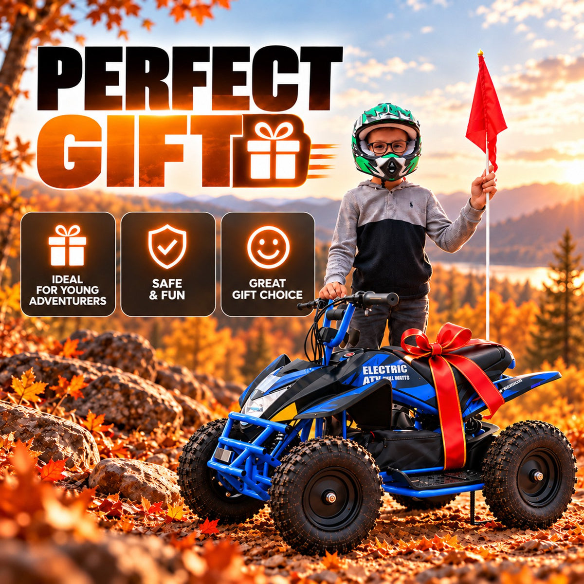 IVFJFV Powered 4 Wheeler,500W Electric 4 Wheeler with Dual Speed Adjustment,36V Four Wheeler Max 15 MPH, Front & Rear Shock Absorbers, All-Terrain Tires and Safety Disc Brake,BLUE