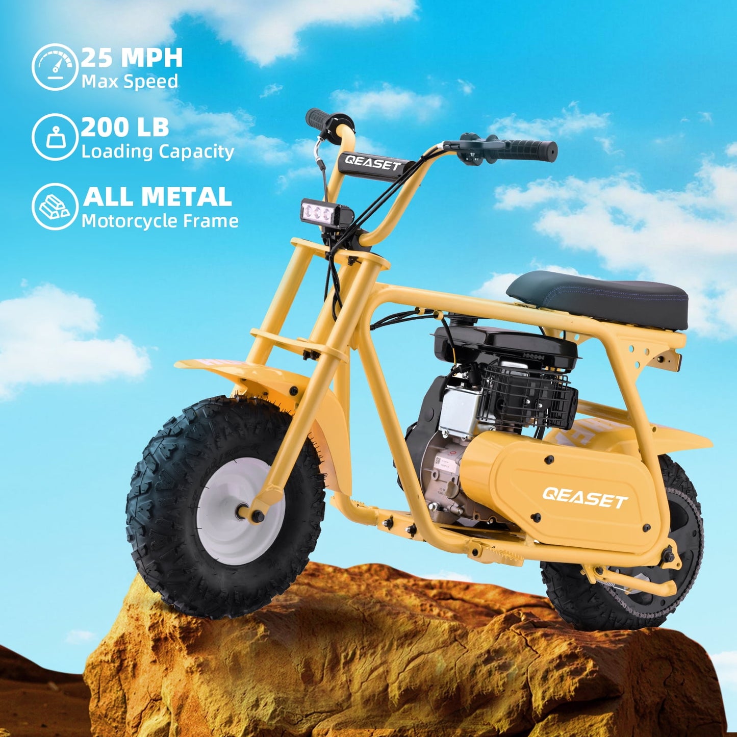 QEASET 99cc Dirt Bike, Gas Powered, 4-Stroke with LED Headlight, 25MPH Minibike Trail Bike, Pull Start, Poucket Bike for Teenager and Adult, Summer Gift