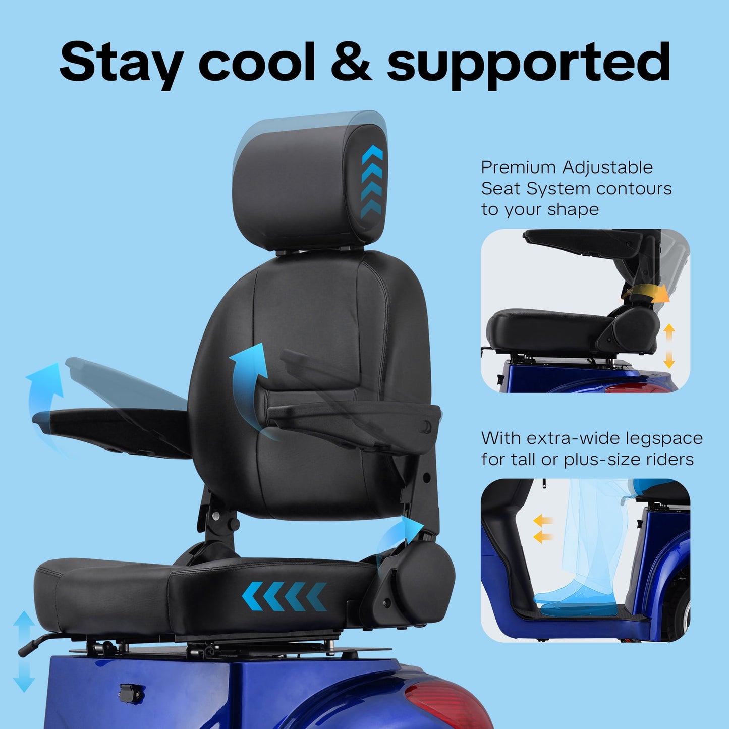 New & Improved 3-Wheel Mobility Scooter for Adults & Seniors - 500 lb Heavy Duty Capacity,31-Mile Range,800W Power for Outdoor Use by Arshin,All-Day Riding,Easy to Use(Blue)