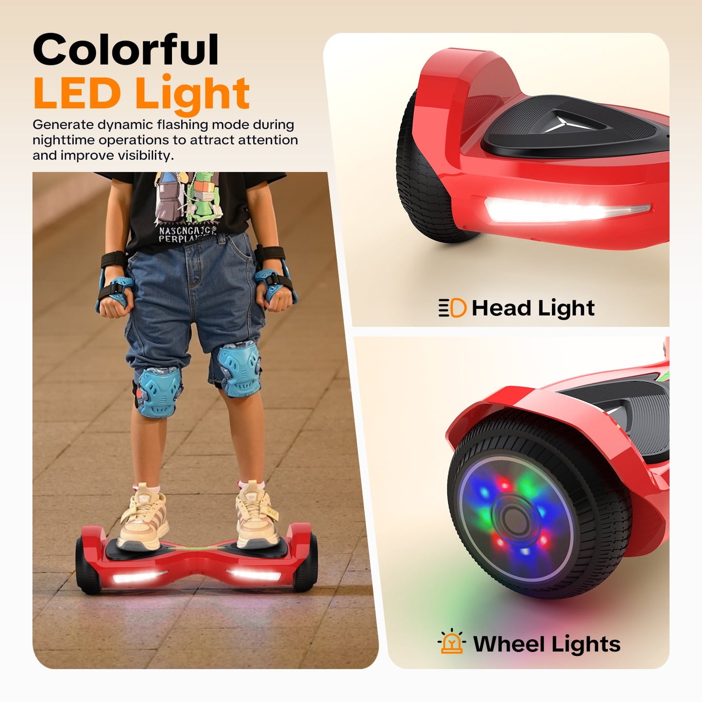 MOSTA All Terrain Self-Balance Scoote ,Electric Scooter Board for Kids & Adults with Bluetooth and Led Lights,6.5 inch, 9 Miles Max 165 lbs capacity Perfect Gift