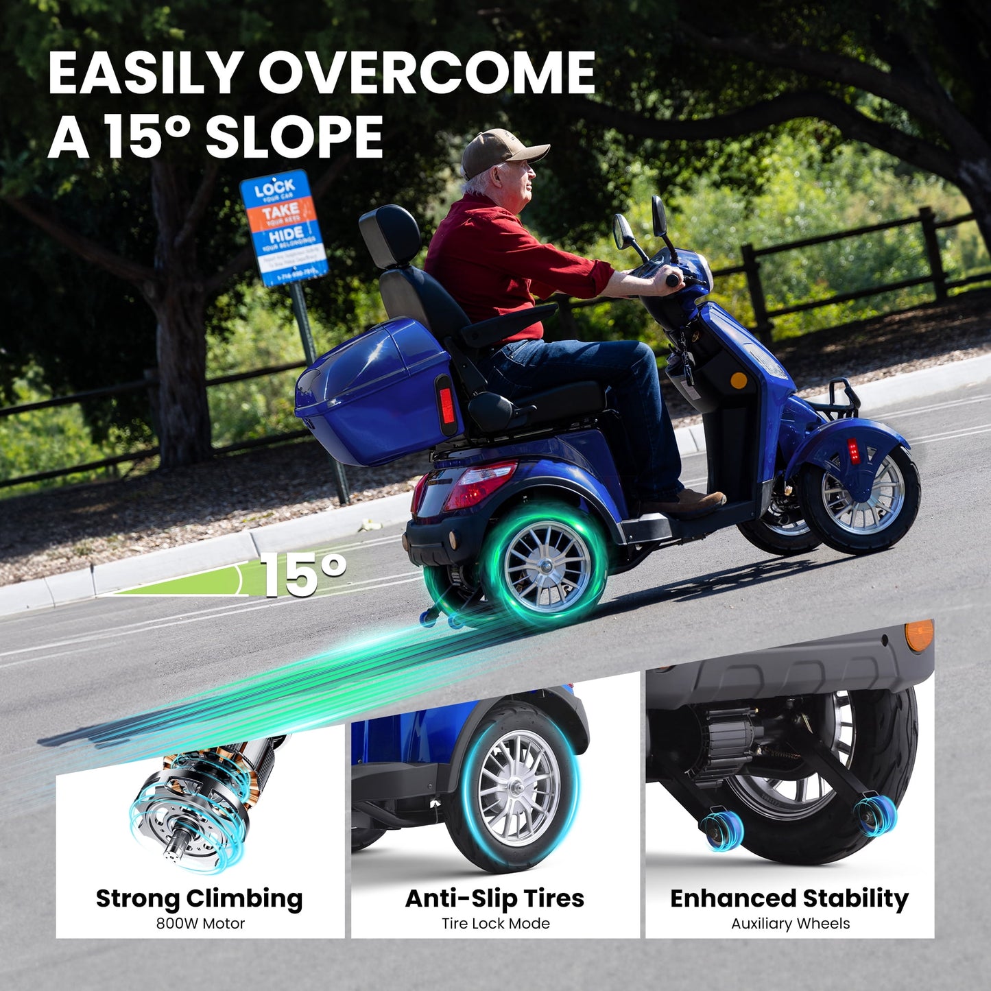 Tcdjtc 4 Wheel Mobility Scooters for Seniors, Adult Scooter with 800W Motor, Motorized Scooter for Adults, Heavy Duty Electric Scooter with 500 lb Capacity, 31 Miles Long Range, Instructions Included