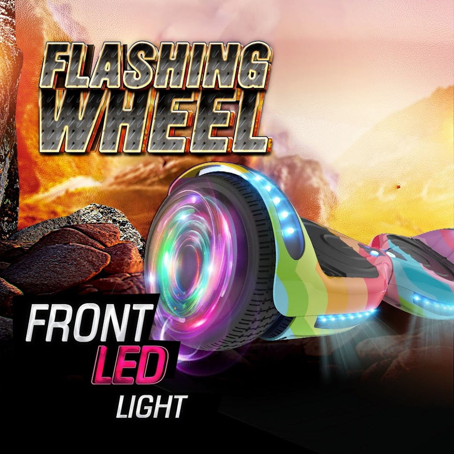 Flash Wheel Hoverboard 6.5" Bluetooth Speaker with LED Light Self Balancing Wheel Electric Scooter, Rainbow Wave
