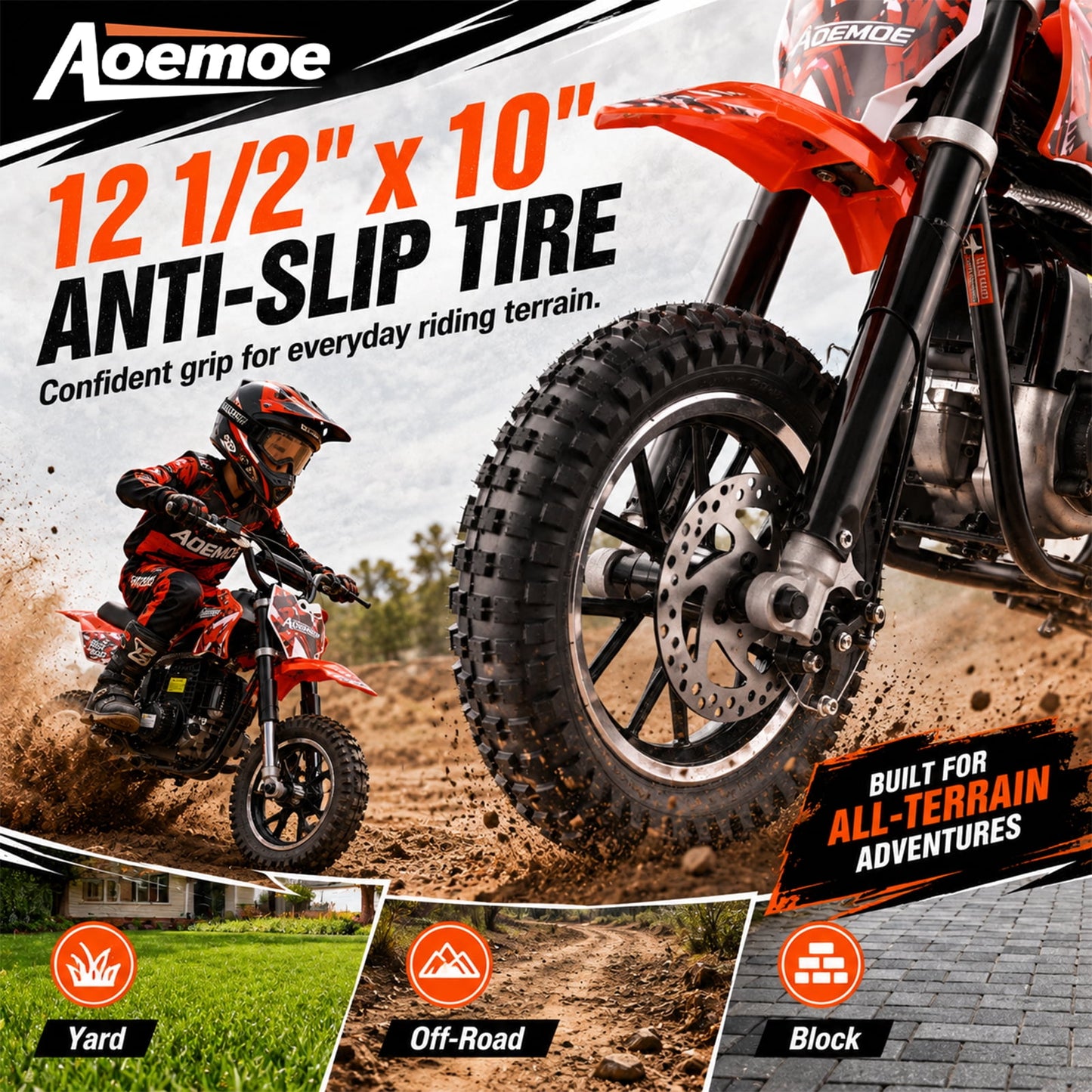 Aoemoe 49cc Kids Dirt Bike, Gasoline Powered 2-Stroke Mini Motorcycle, 1-Seater, Red