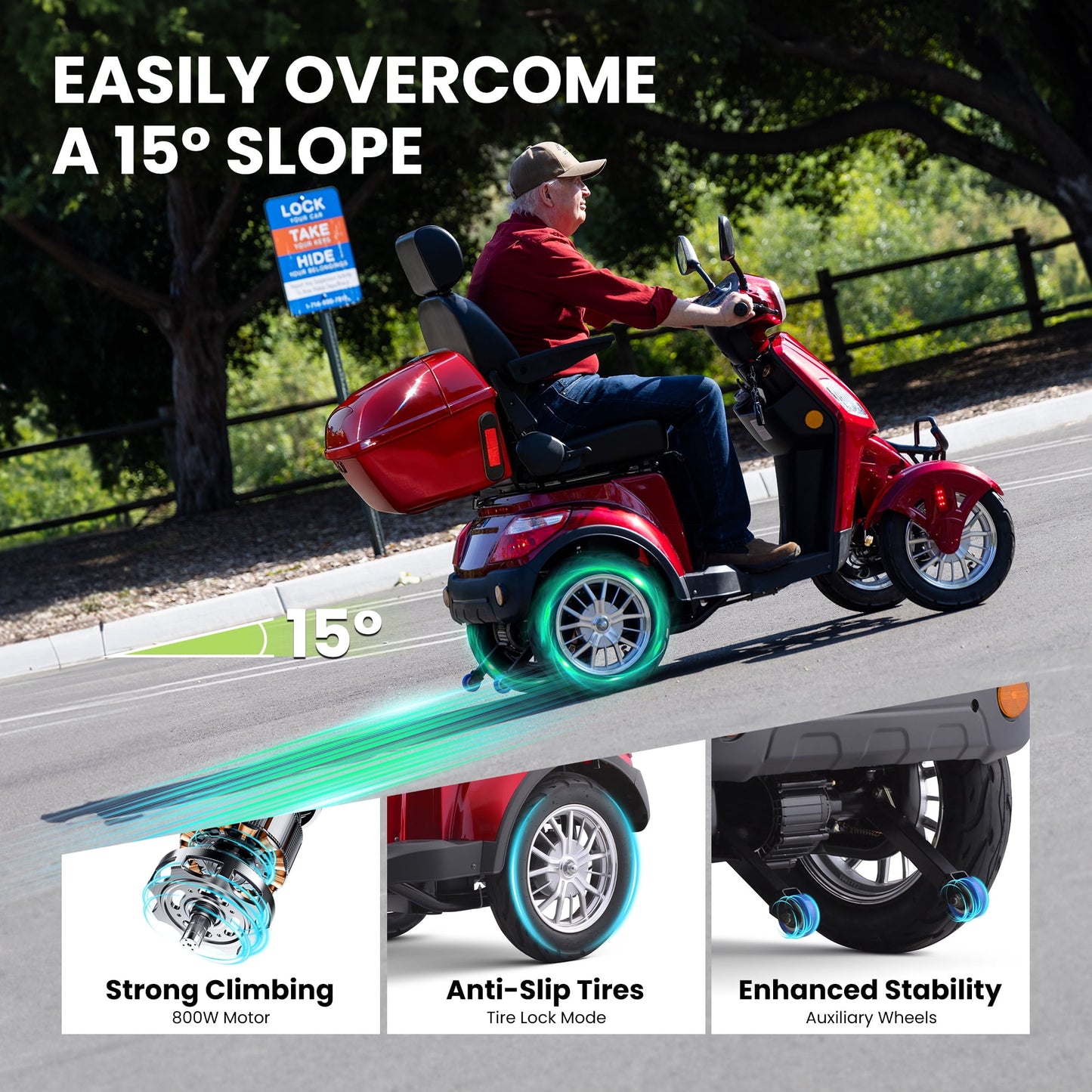 Tcdjtc 4 Wheel Mobility Scooters for Seniors, Adult Scooter with 800W Motor, Motorized Scooter for Adults, Heavy Duty Electric Scooter with 500 lb Capacity, 31 Miles Long Range, Instructions Included