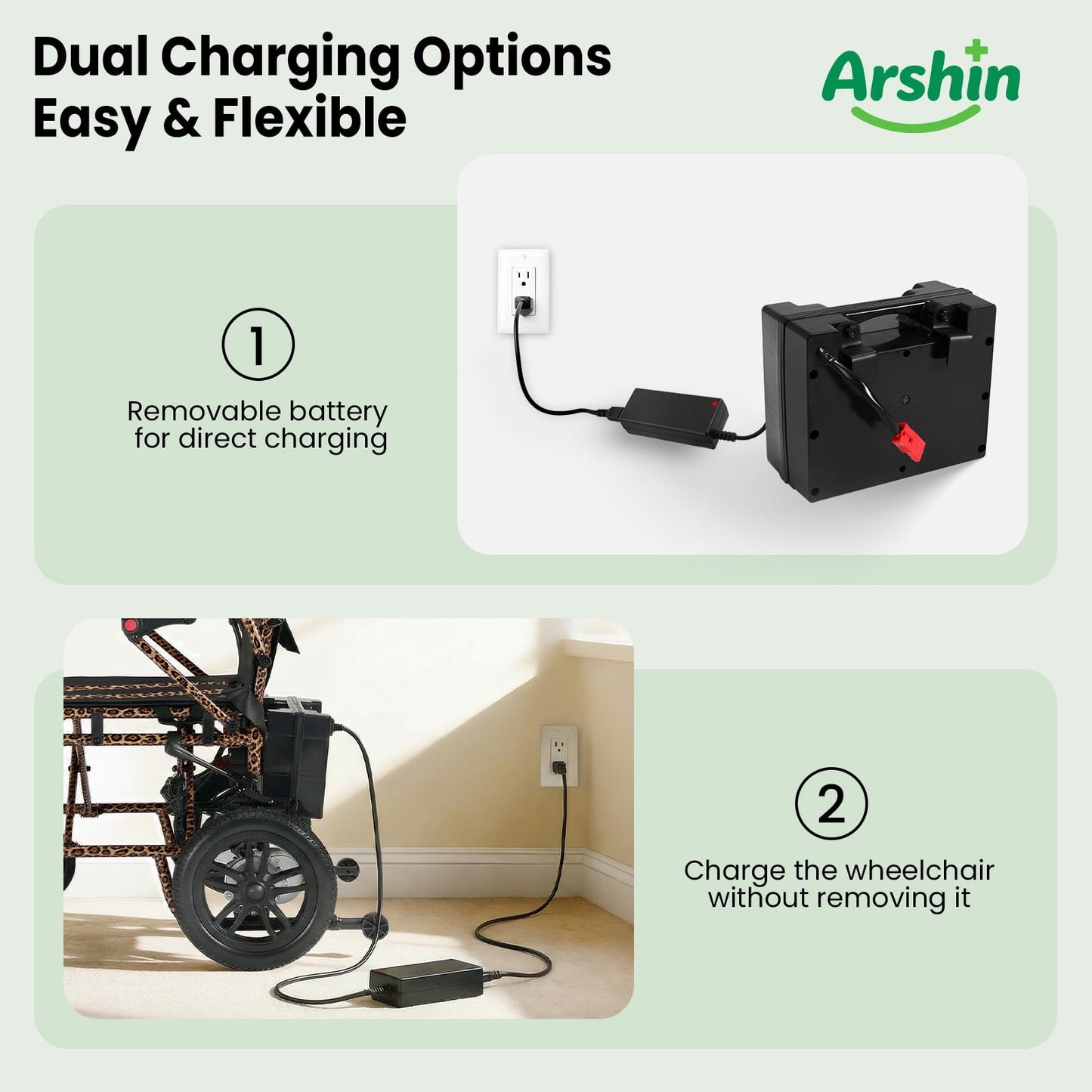Arshin Electric Wheelchair Lightweight Foldable,20+ Miles Electric Wheelchairs for Adults,360°Joystick Motorized Wheelchair,286+ lbs Capacity,Leopard Brown