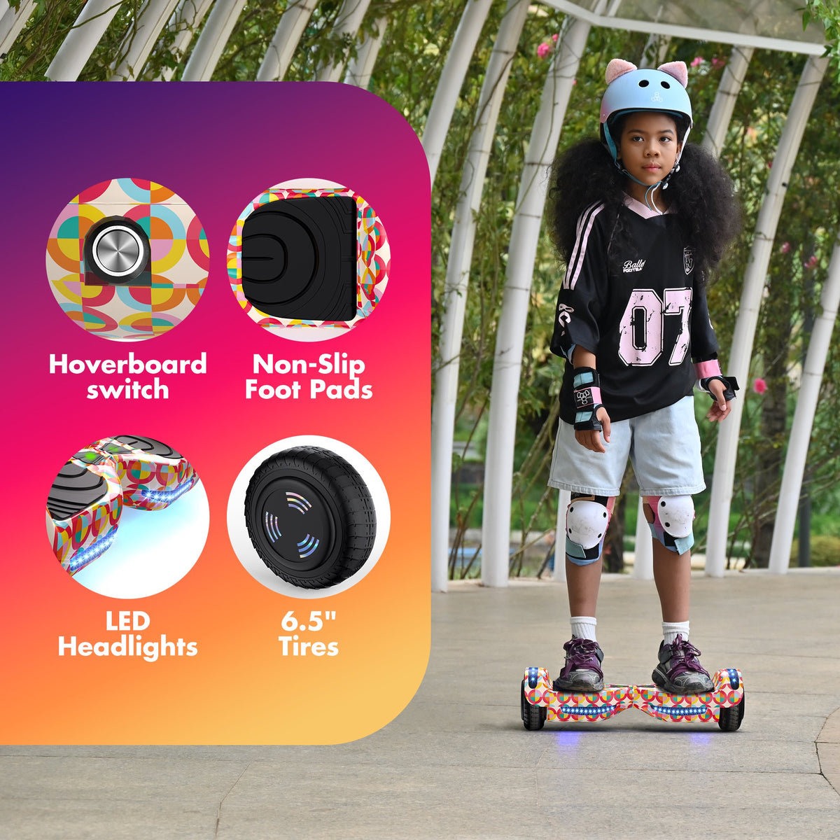 Electric Scooter with Bluetooth Speakers, Hover Off Road Board Electric Scooter with LED Lights & 400W Motor, Kids Scooter with 9MPH Max Speed, Tcdjtc Self-Balance Scooter for Kids