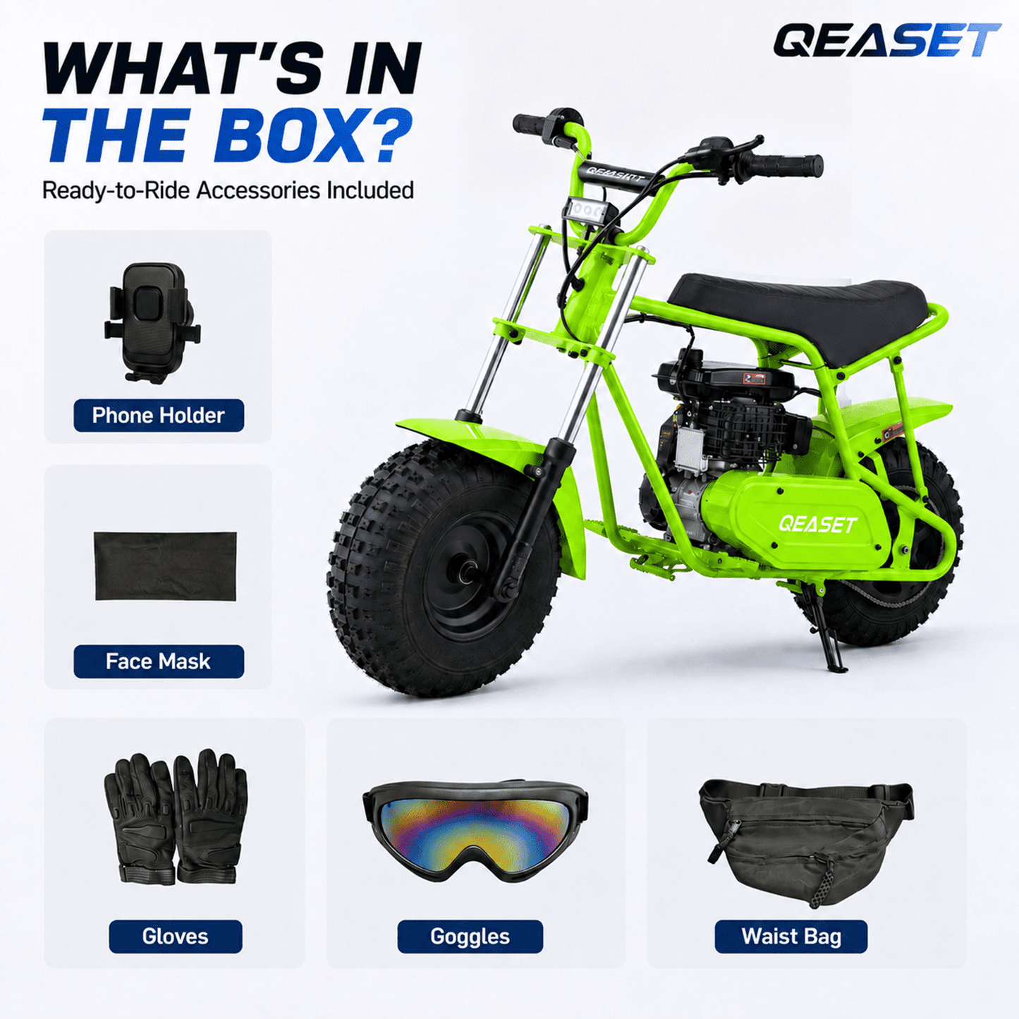 QEASET 105CC 4-Stroke Mini Bike with Shock Absorption, Off-Road Motorcycle, SD