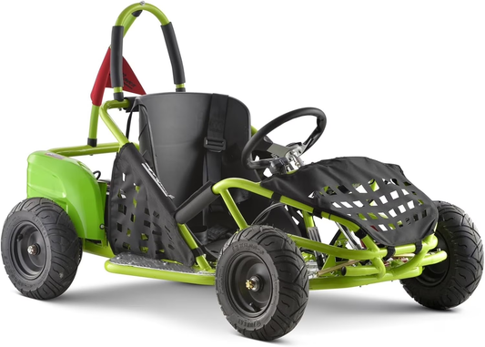 QEASET Electric Go Kart, 48V Powered Ride On Car with Steel Tubular Frame, Seat Belt, 13 inch All-Terrain Tires for Teens(GREEN)