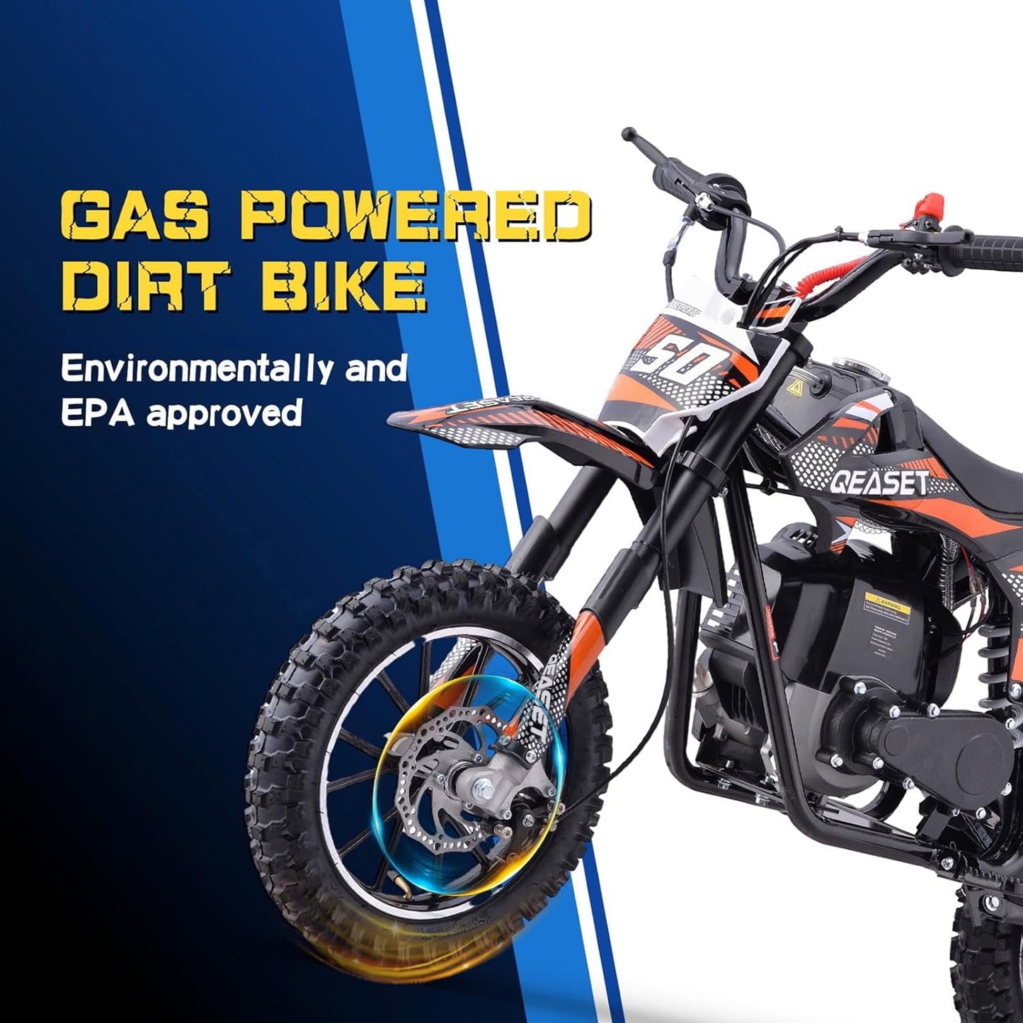 QEASET Gas Dirt Bike for Adults & Teens, 49CC 4-Stroke Gas Powered  Mini Bike, Max Speed 25mph, Age13+(Orange)