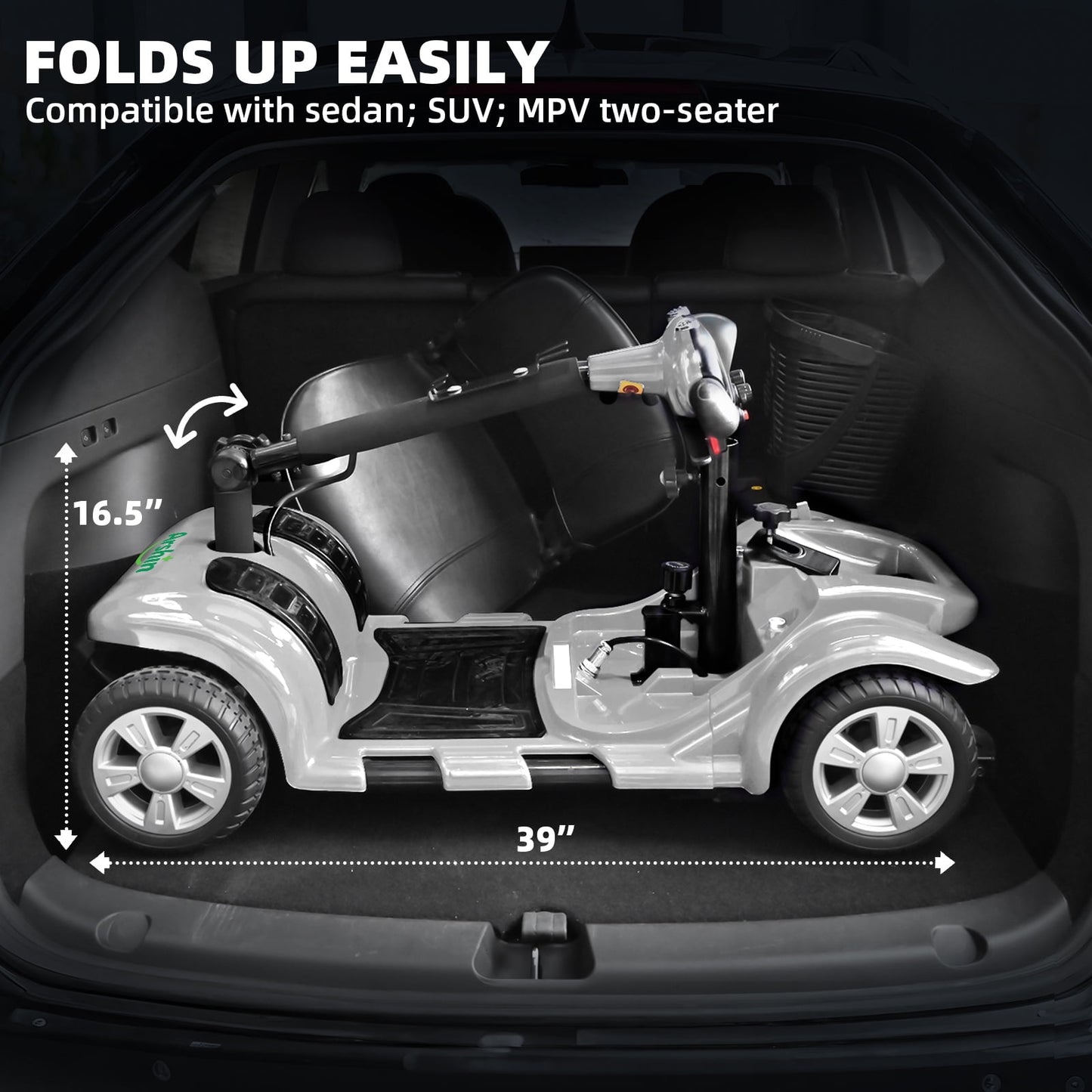 Arshin Mobility Scooters for Seniors,4 Wheels Mobility Scooters Lightweight and Portable,180W 24V Motor,Suitable for Travel,Adults,Elderly(Silver)