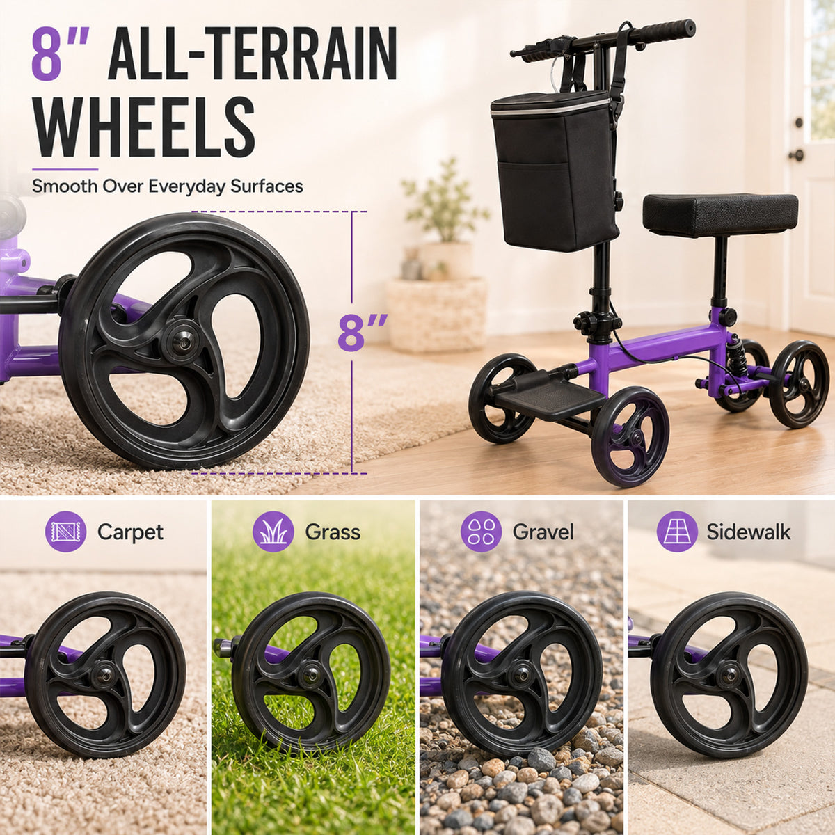 LiltJan Knee Scooter for Adults, Steerable Knee Walker with 4 Wheels, Foldable Medical Knee Scooter with Adjustable Knee Pad & Handlebar, Walking Aid for Foot, Ankle & Leg Injury Recovery, 300 lbs