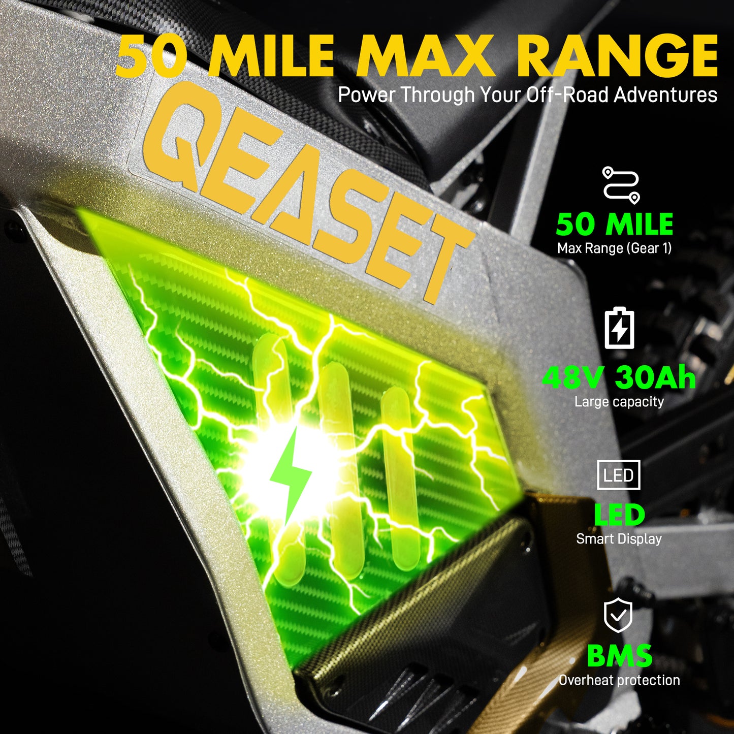 QEASET Dirt Bike DZ009 Electric-Powered Dirt Bike - Peak-3000W 48V 30AH Teens Adults Electric Dirt Bike, Max 42Mph, Gold for 16+