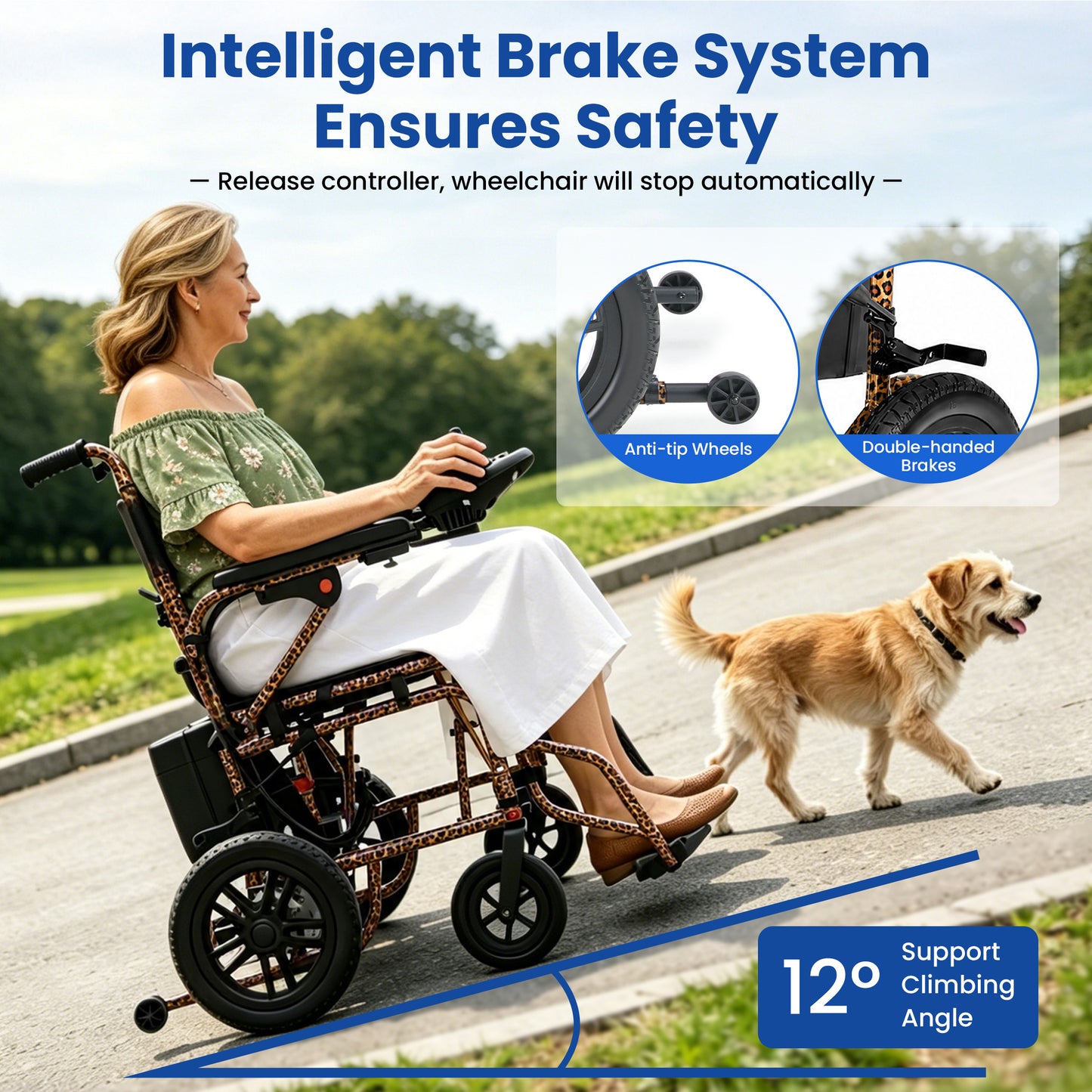 LiltJan Electric Wheelchair for Adults, Lightweight Foldable Motorized Wheelchair with 15-Mile Range, 360° Joystick & All-Terrain Power, Supports 286 lbs, LED Safety Lights, Travel Portable