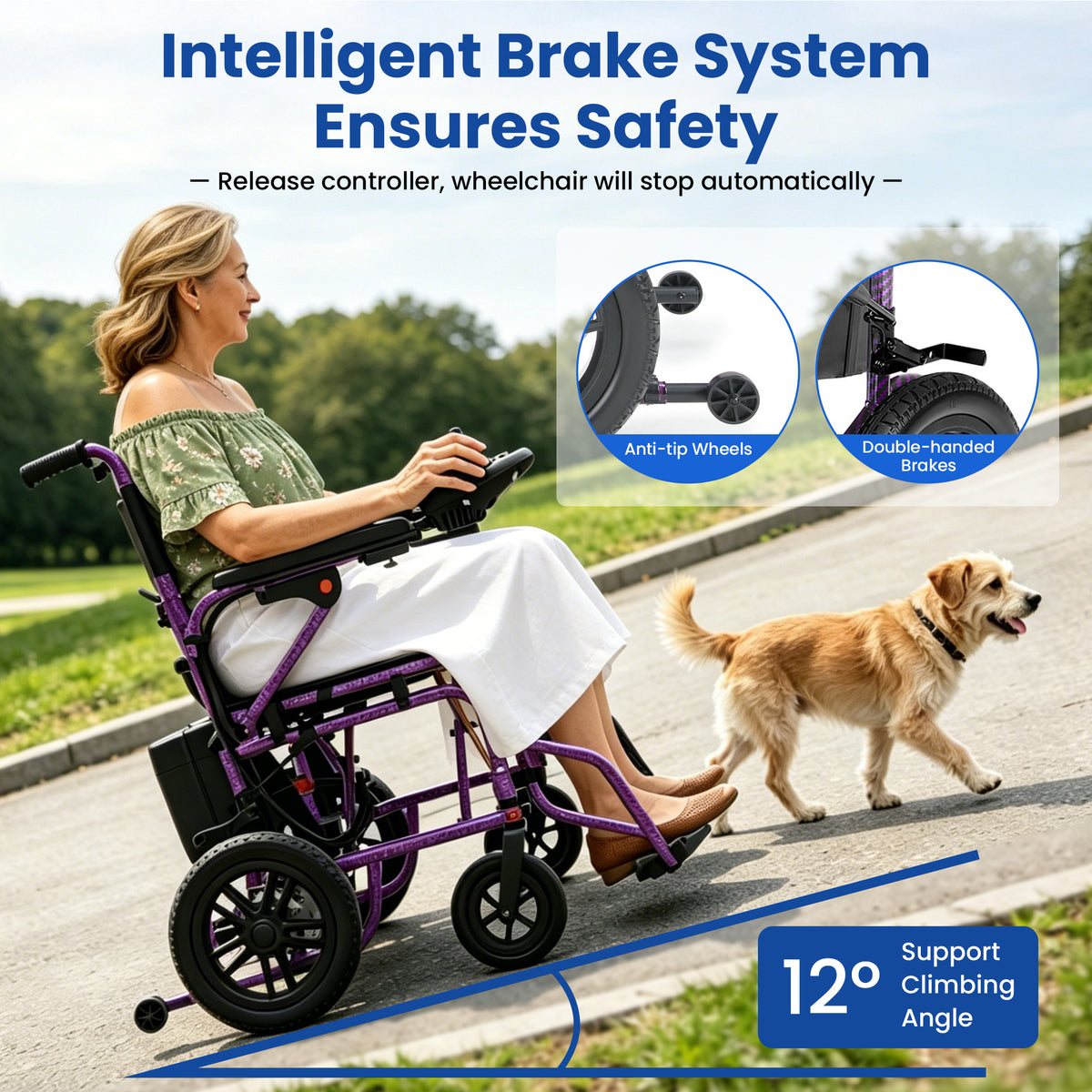 Electric Wheelchair for Adults - Lightweight Foldable Motorized Wheelchair with 15-Mile Long Range, 360° Joystick Control & All-Terrain Power, Supports 286 lbs, LED Safety Lights, Portable for Travel