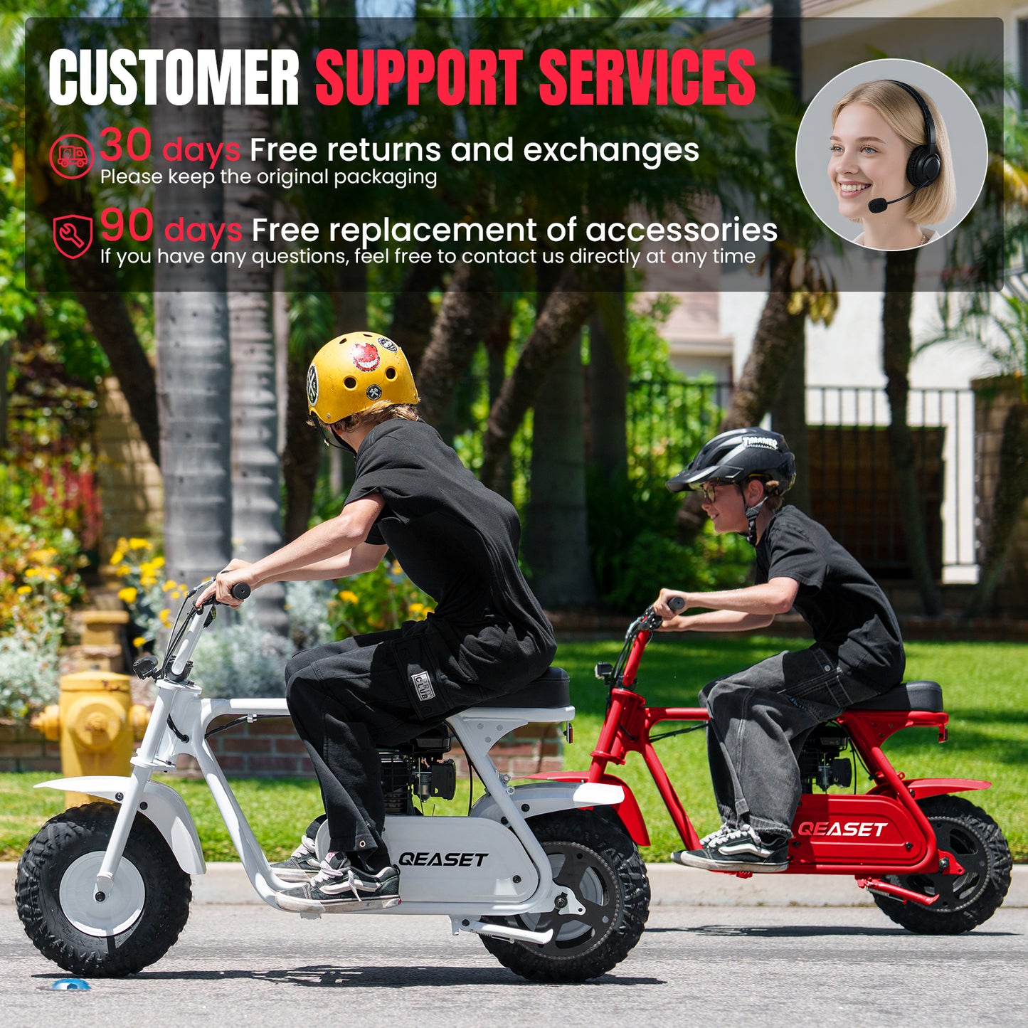 QEASET 99cc Dirt Bike, Gas Powered, 4-Stroke with LED Headlight 22MPH Minibike, Pull Start for Teenager and Adult, Red
