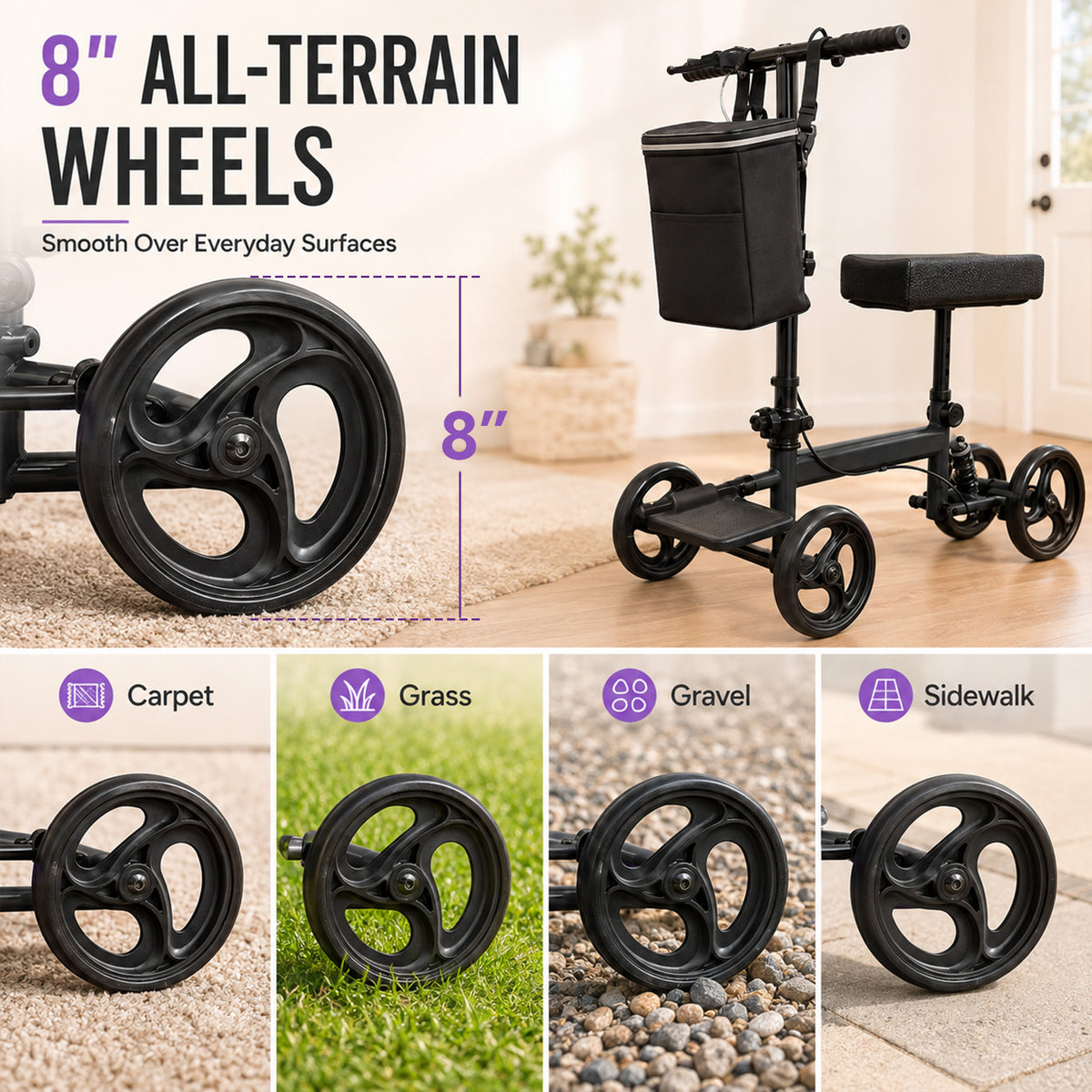 LiltJan Knee Scooter for Adults, Steerable Knee Walker with 4 Wheels, Foldable Medical Knee Scooter with Adjustable Knee Pad & Handlebar, Walking Aid for Foot, Ankle & Leg Injury Recovery, 300 lbs