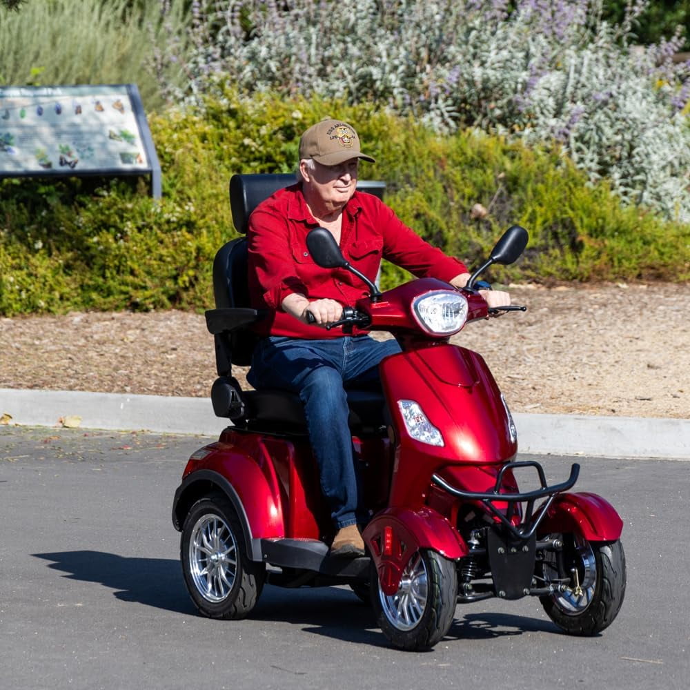Super Large Electric 4 Wheel Mobility Scooters, Heavy Duty 800W Wheelchair Device, 500 LBS Capacity for Seniors & Adults, Speed Adjust, Remote Key, Receive Ready to Ride.（Red）