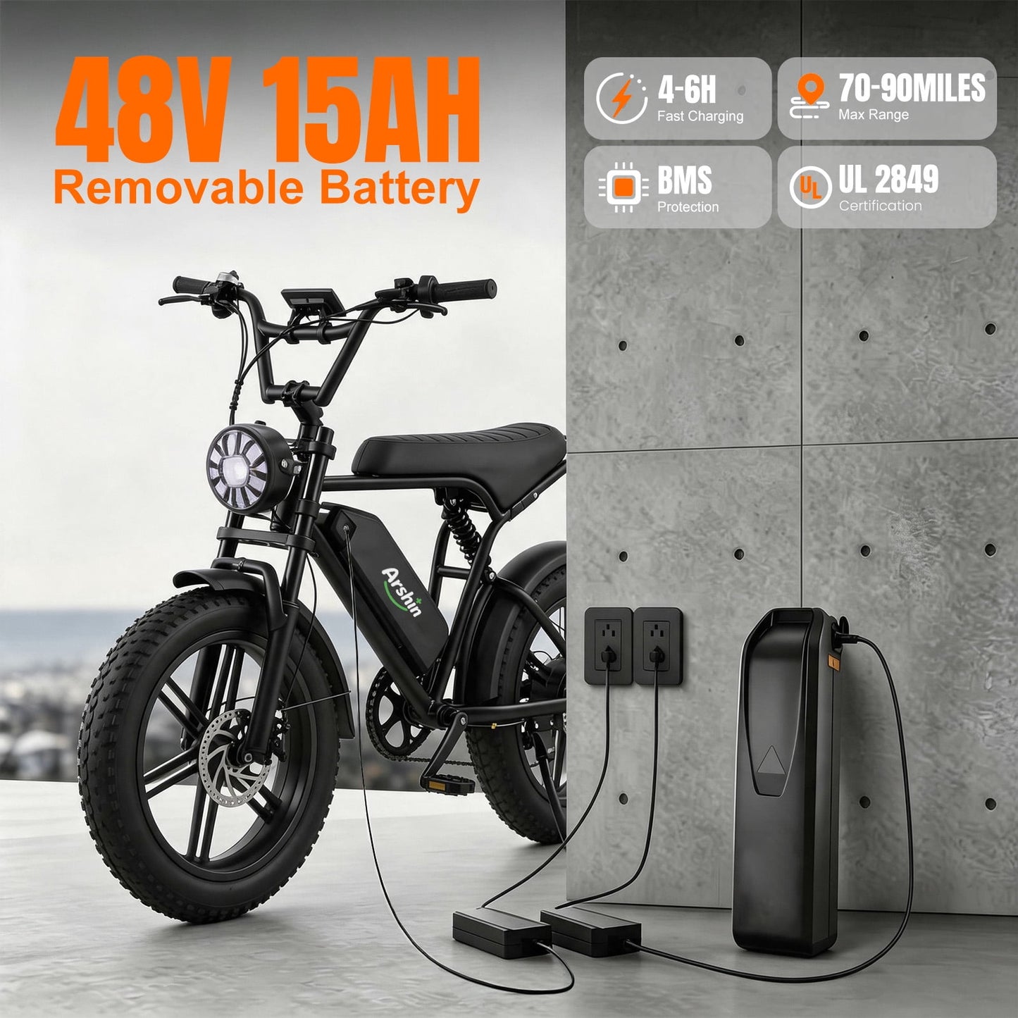 Arshin 20“Fat Tire Electric Bike for Adults,Off-Road Ebike,1500W Peak Motor,28 MPH Max Speed,7-Speed,48V 15Ah Battery,UL2849 Certified,Ages 16+ (Black)