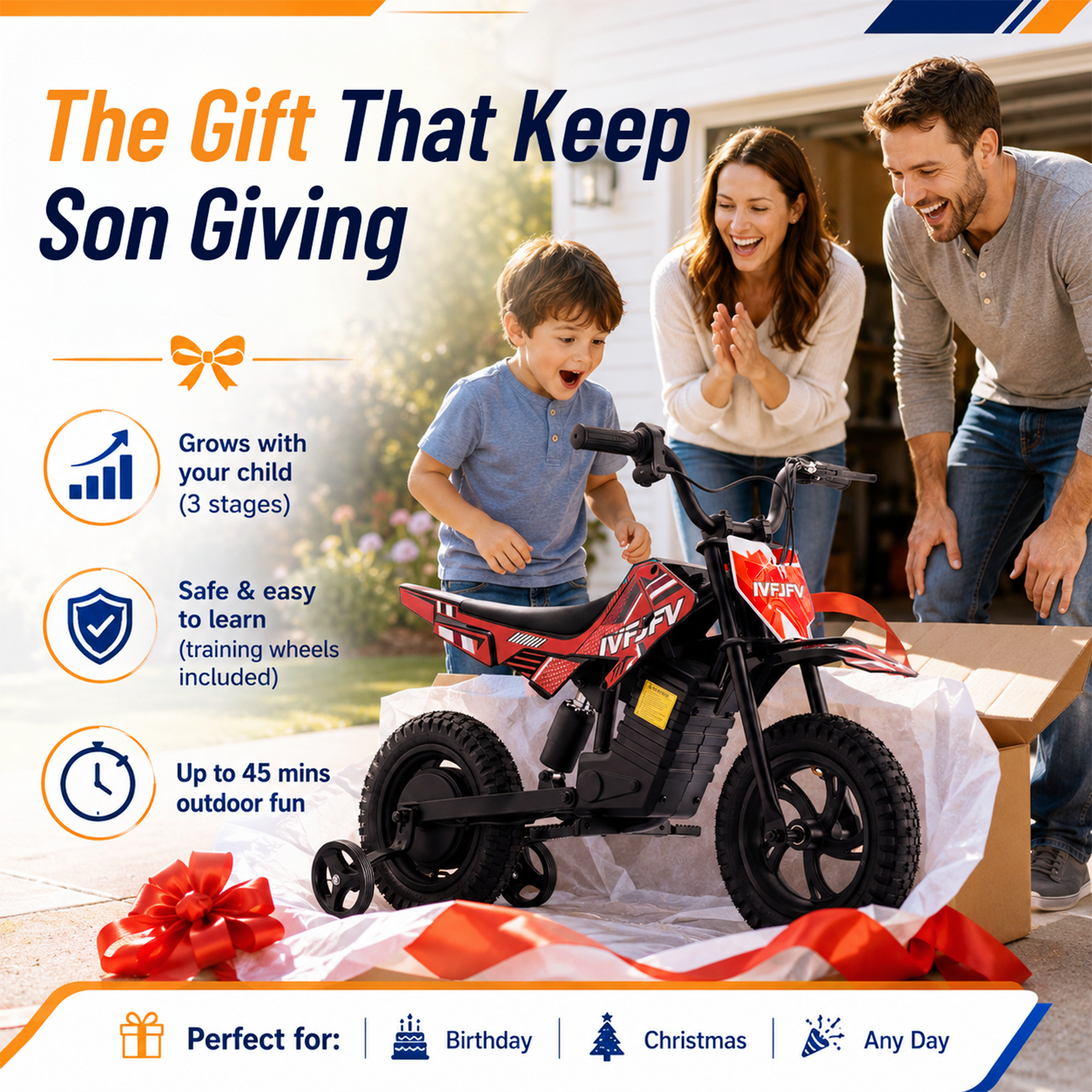 IVFJFV DZ06 Electric-Powered Dirt Bike,Motor Bike Rear-wheel drive with Removable Training Wheels,E Dirt Bike with 12.5" Tire & 120W Motor,6.2 Mph & 4.3 Miles,Red