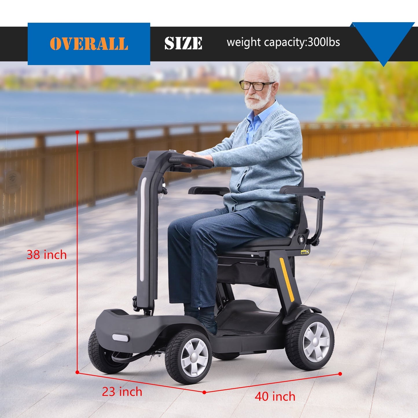 SKRT Foldable Mobility Scooter for Adults & Senior, 4 Wheels Powered Device for Travel, Lightweight and Portable, with LED Strip Light, Storage Bag, Charger Included, No Assemble required