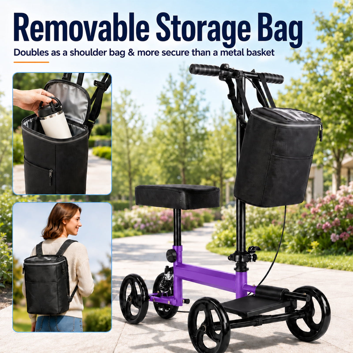 Ostrina Steerable Knee Scooter,Economy Knee Walker,All Terrain Foldable Medical Scooter for Foot Injuries Crutches Alternative,Purple