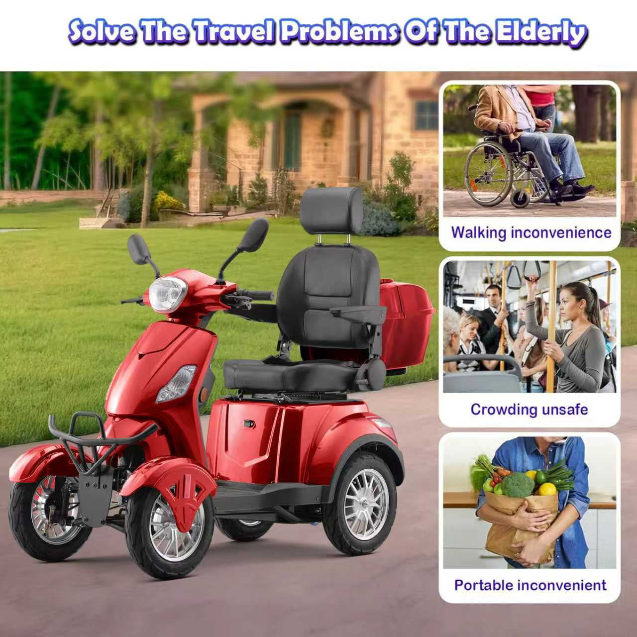 SKRT Electric Large 4 Wheel Mobility Scooters, Heavy Duty Wheelchair Device, 400 LBS Capacity for Seniors & Adults, Speed Adjust, Remote Key, Assembled In US, Receive Ready to Ride