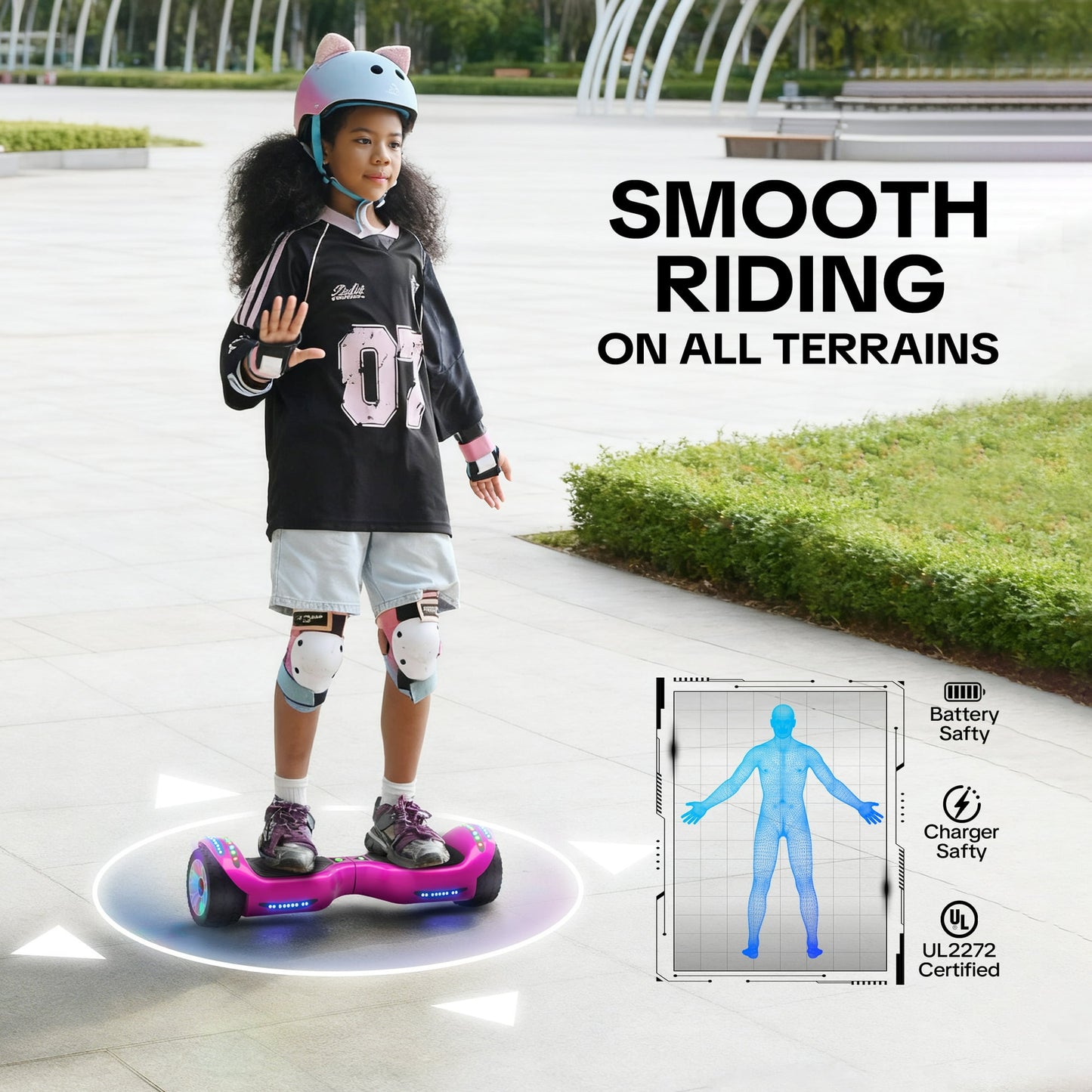 MOSTA All Terrain Self-Balance Scoote ,Electric Scooter Board for Kids & Adults with Bluetooth and Led Lights,6.5 inch,165 lbs capacity Perfect Gift