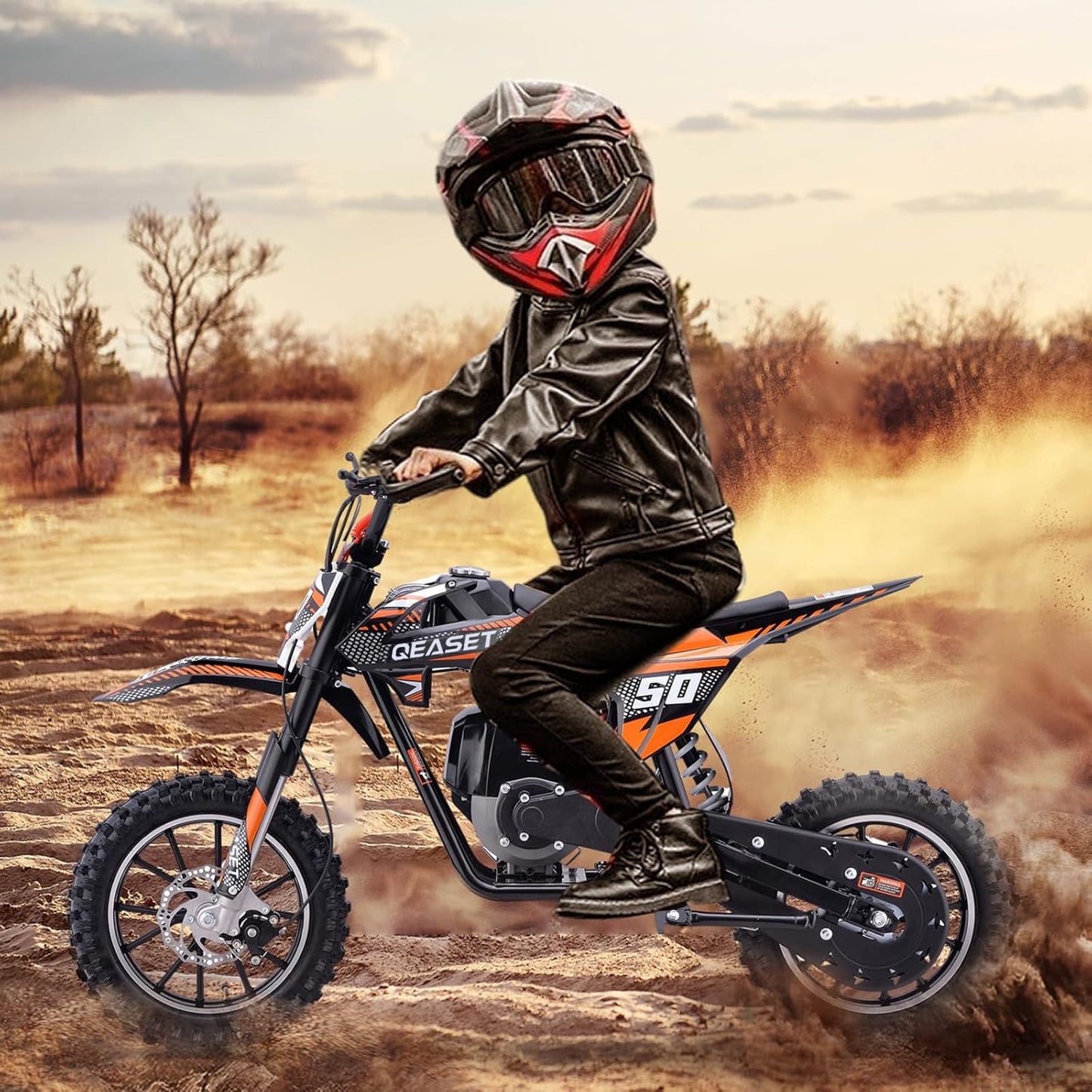 QEASET Gas Dirt Bike for Adults & Teens, 49CC 4-Stroke Gas Powered  Mini Bike, Max Speed 25mph, Age13+(Orange)