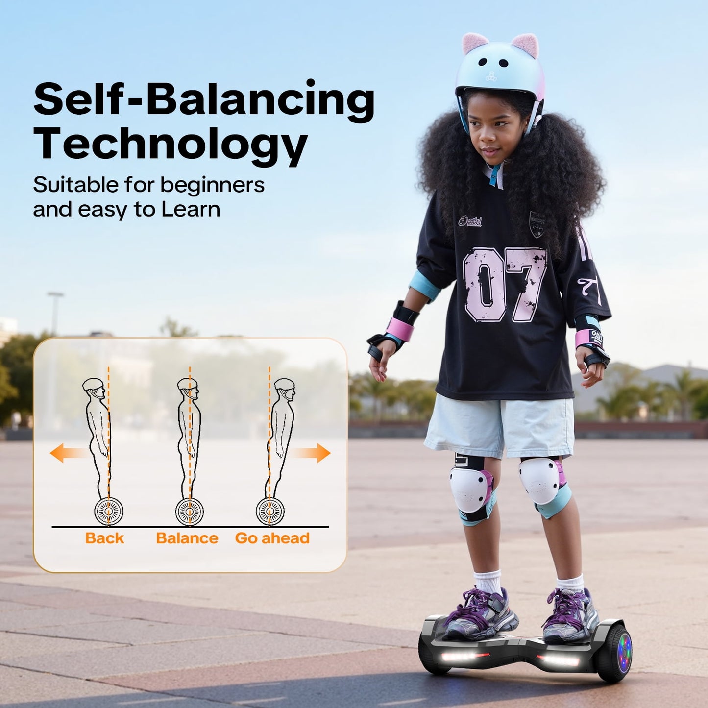 MOSTA All Terrain Self-Balance Scoote ,Electric Scooter Board for Kids & Adults with Bluetooth and Led Lights,6.5 inch, 9 Miles Max 165 lbs capacity Perfect Gift