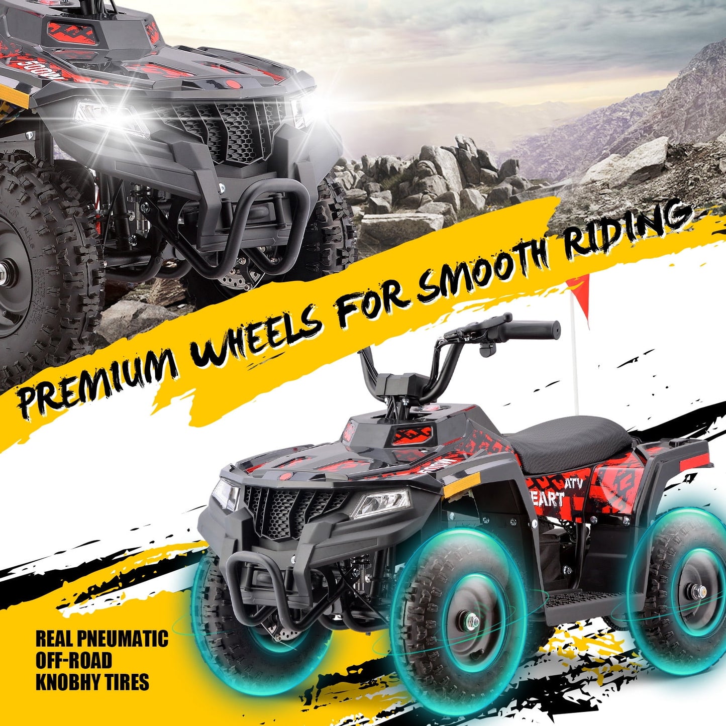 Aoemoe 36V Battery-Powered Ride-On Off-Road Buggy – 2-Speed Parent-Lock, 10-Mile Range ,Red