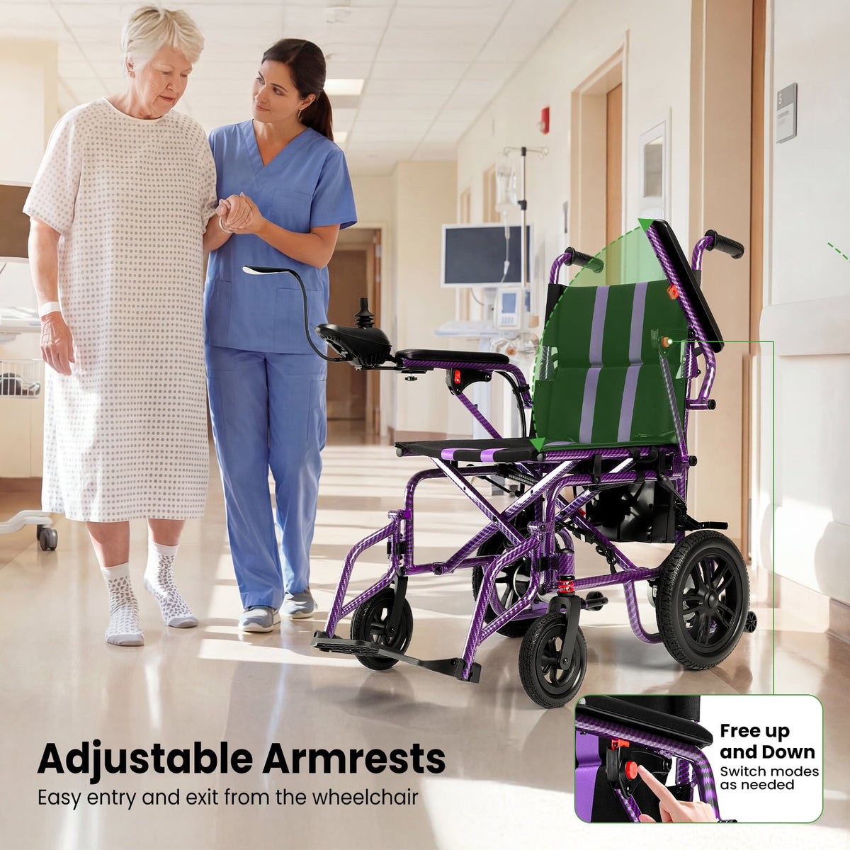 Ostrina Electric Wheelchair,20+ Miles Lightweight Foldable,Purple