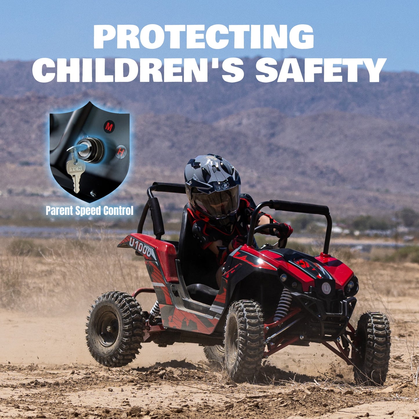 QEASET 48V UTV Electric Off-Road Vehicle for Adults, 3-Speed with Safety Lock, Shock Absorbers, Disc Brakes, Steel Frame & Adjustable Seat – All-Terrain Side-by-Side(Red)