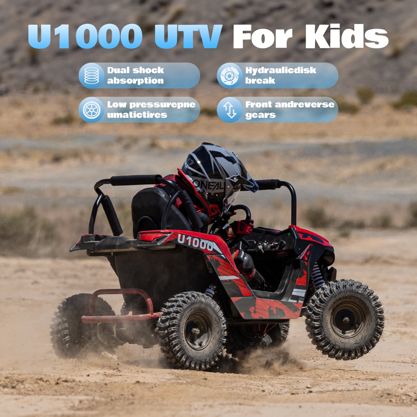 QEASET 48V UTV Electric Off-Road Vehicle for Adults, 3-Speed with Safety Lock, Shock Absorbers, Disc Brakes, Steel Frame & Adjustable Seat – All-Terrain Side-by-Side(Red)