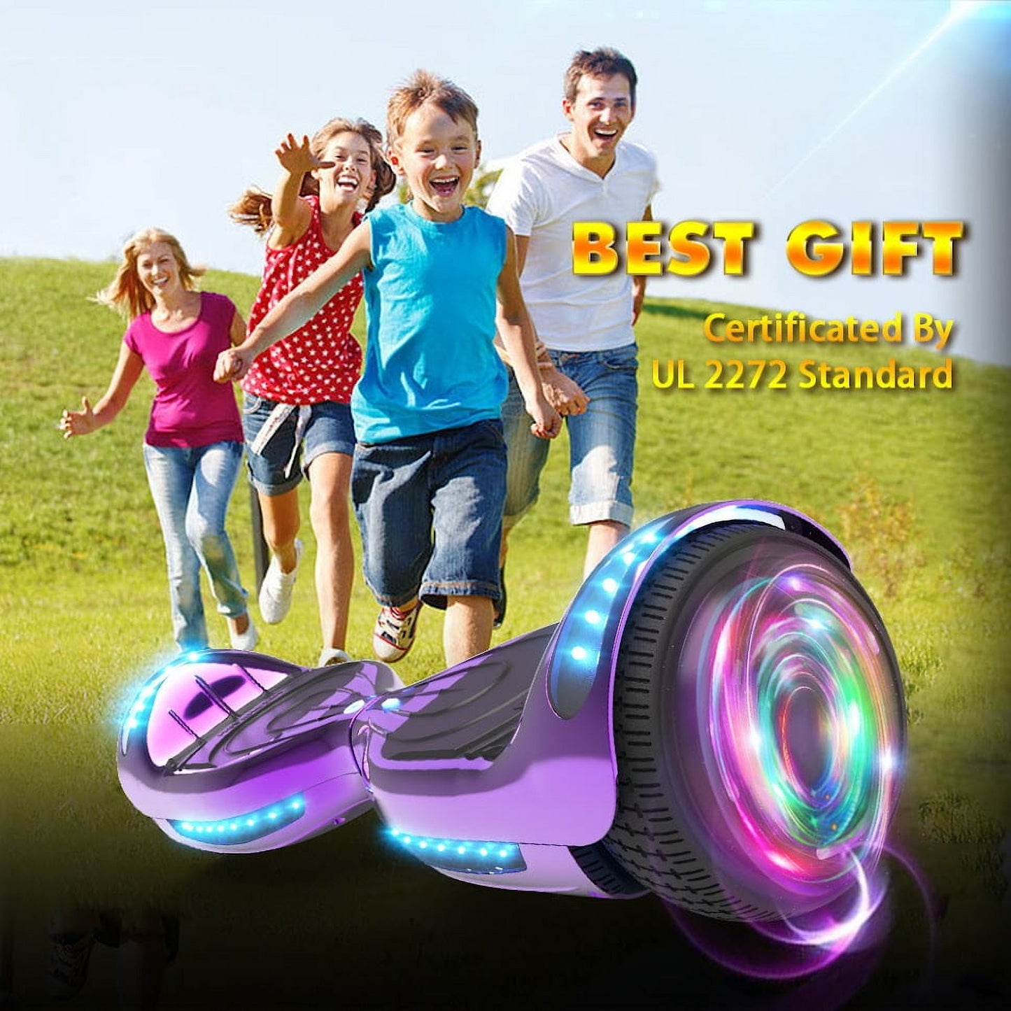 Hoverstar Flash Wheel Hover board 6.5 In. Bluetooth Speaker with LED Light Self Balancing Wheel Electric Scooter , Chrome Purple