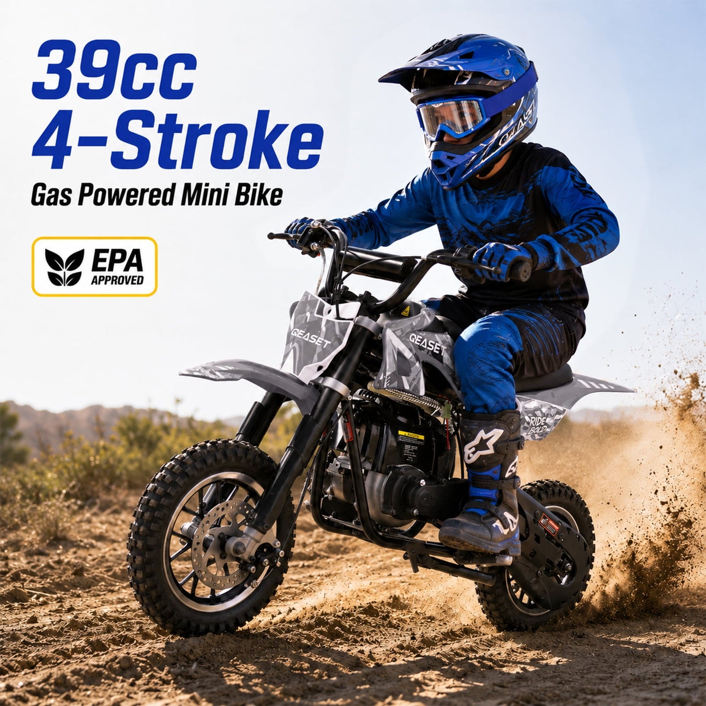 QEASET Mini Bicycles Ride-On Toy, 39cc 4-Stroke Gas Powered Off-Road Motorcycle with Rear Suspension & Disc Brakes, 18 MPH Top Speed, Supports Up to 165 lbs, Black