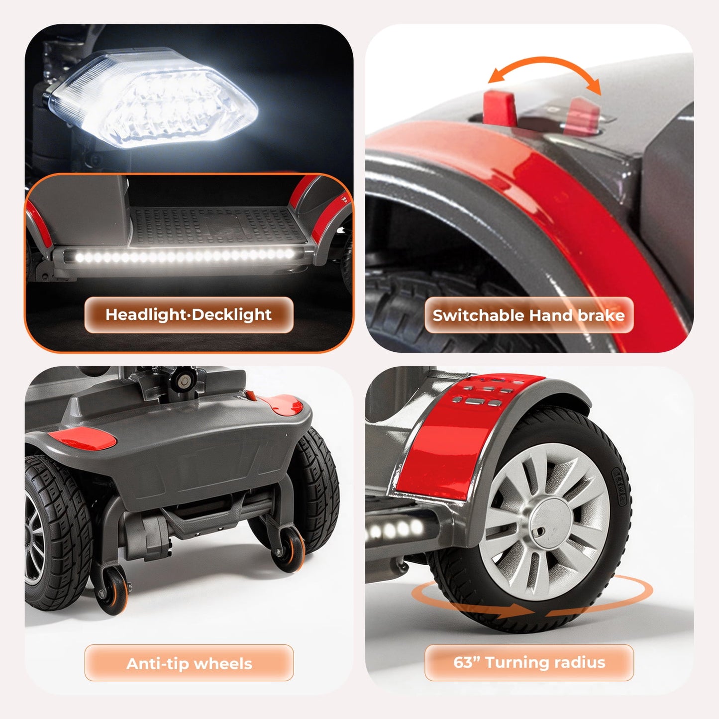 Arshin Senior-Friendly Mobility Scooter,Easy-to-Use and Lightweight Foldable,300lbs,Red