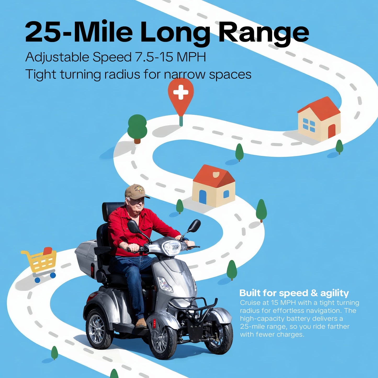 Arshin Mobility Scooters for Seniors & Adults,500lbs Capacity Heavy Duty Electric Mobility Scooters with 4 Wheels,800W Long Range Battery and Speed Adjust Medical Scooter(Silver)